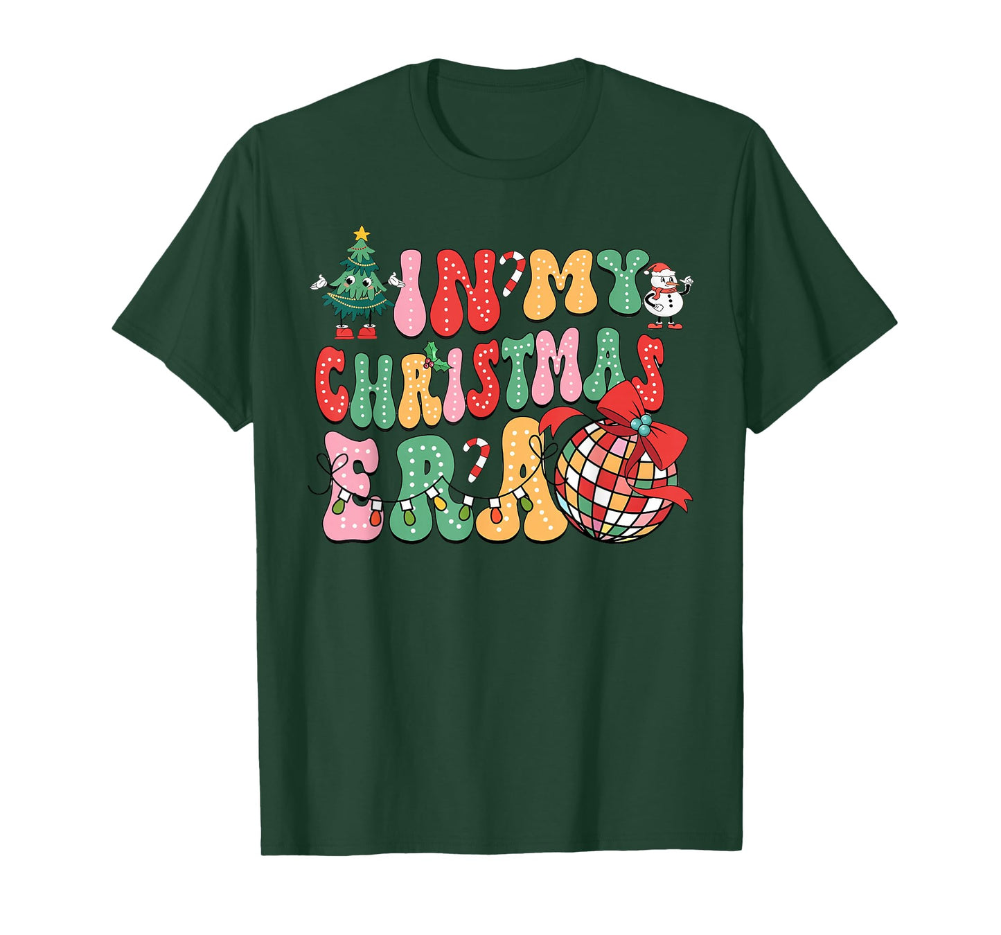 In My Christmas Era Cute Groovy Black Christmas Holiday Xmas T-Shirt - Unisex Adult, Short Sleeve, Round Neck, Size Small