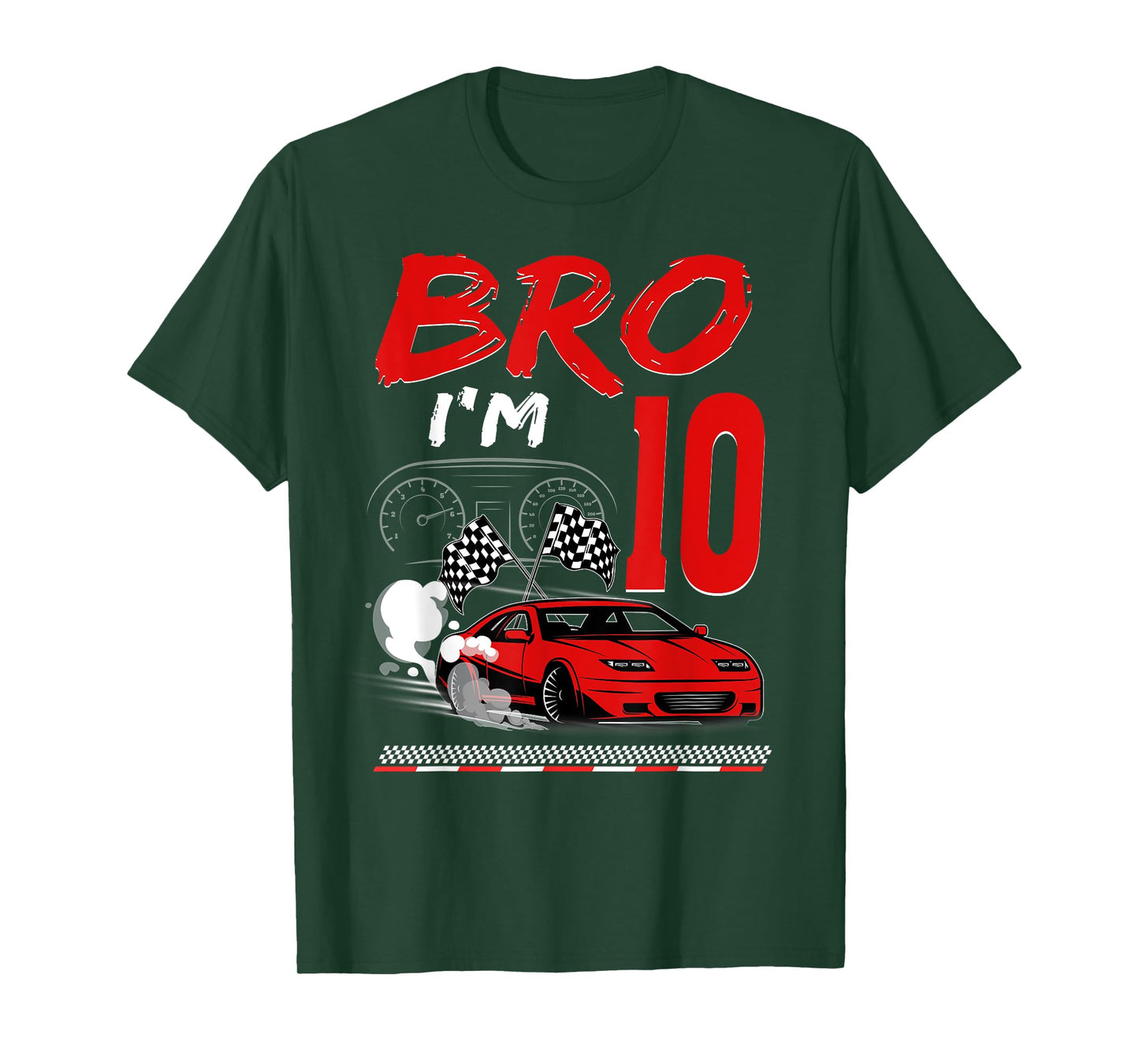 Bro I'm 10 Year Old Racing Car Theme 10th Boy Birthday T-Shirt