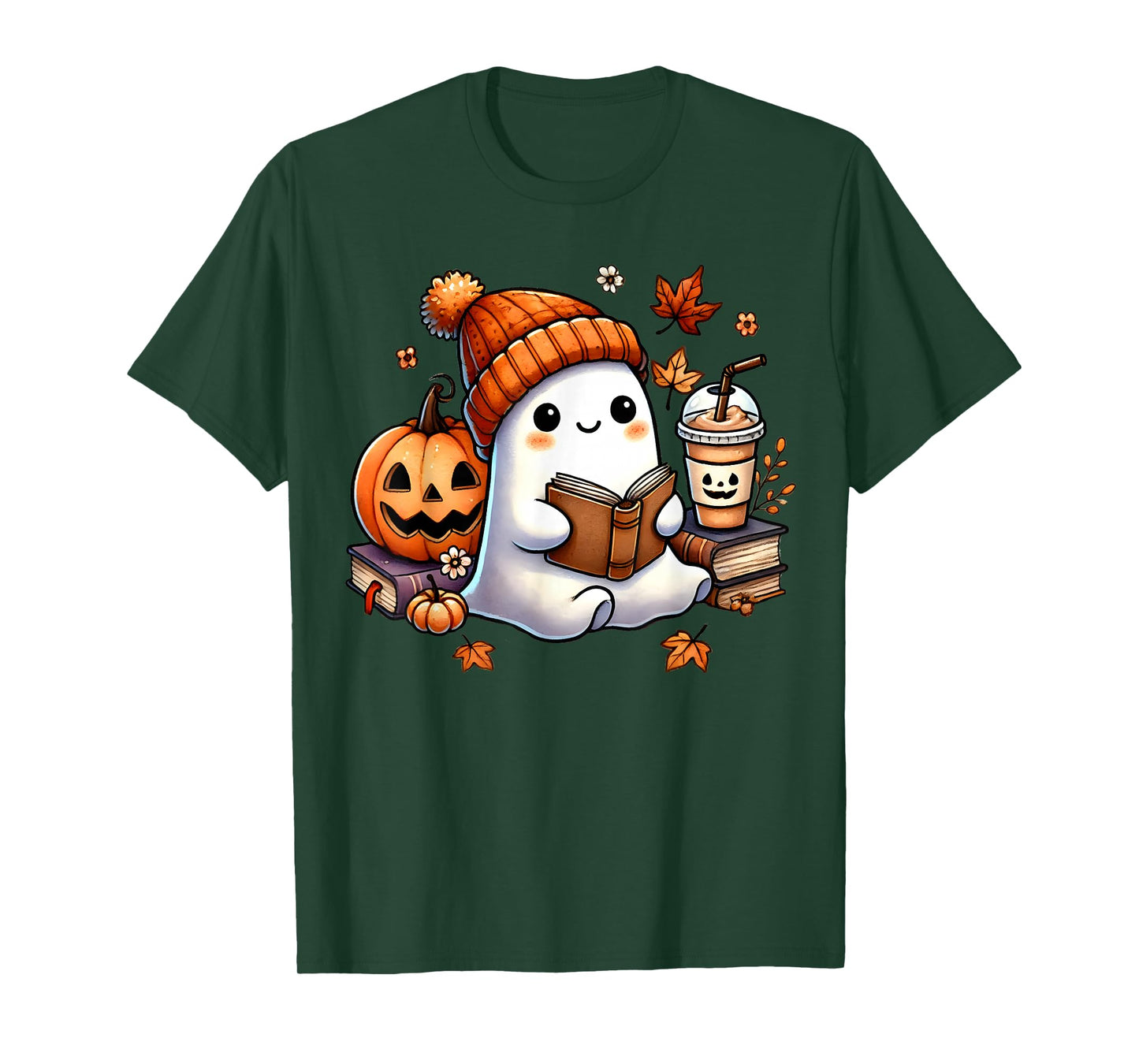 Cute Ghost Reading Book Lovers Funny Womens Girls Halloween T-Shirt