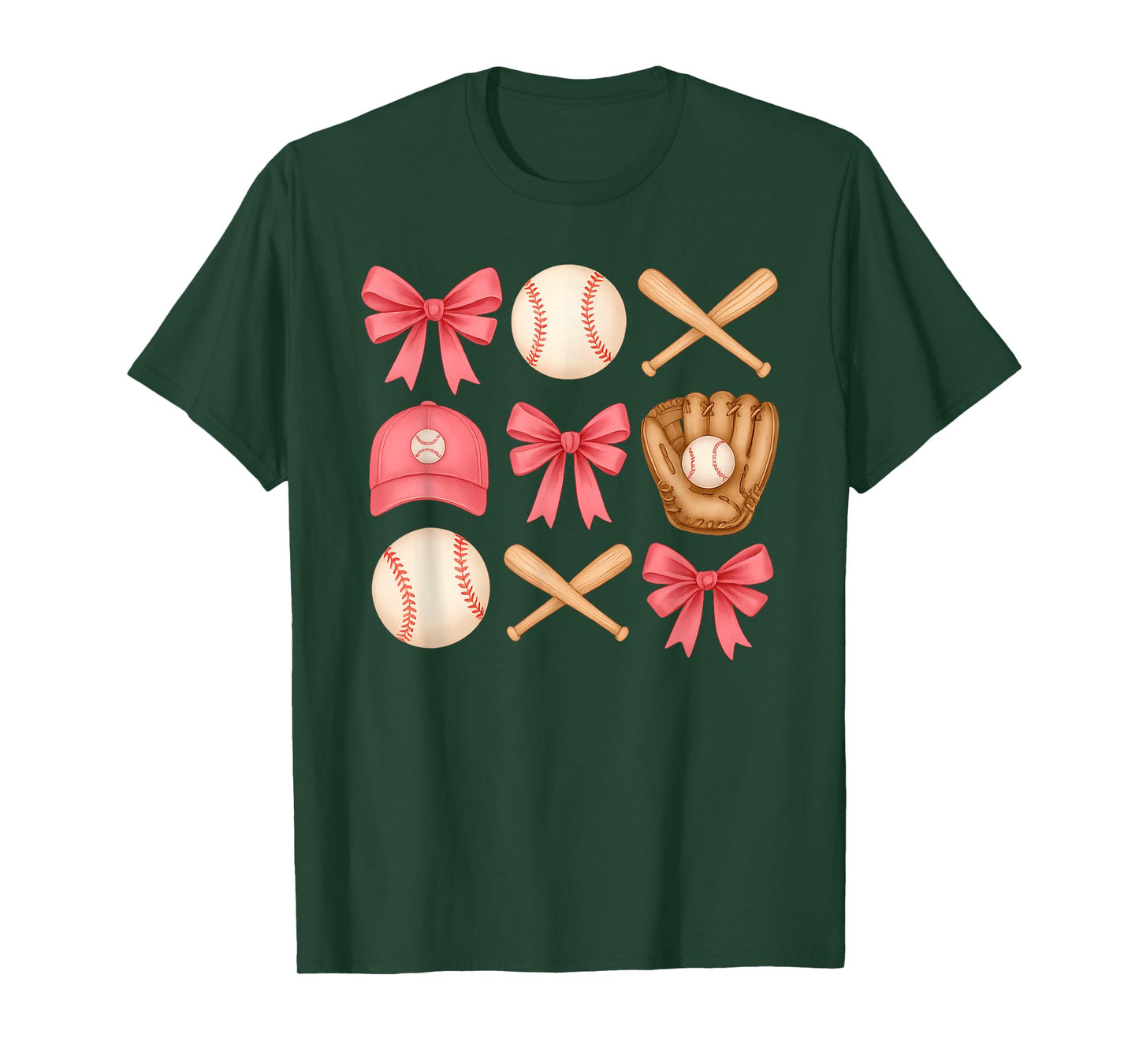 Cute Pink Baseball Bow Girl Sports Fan Softball Girl Women T-Shirt