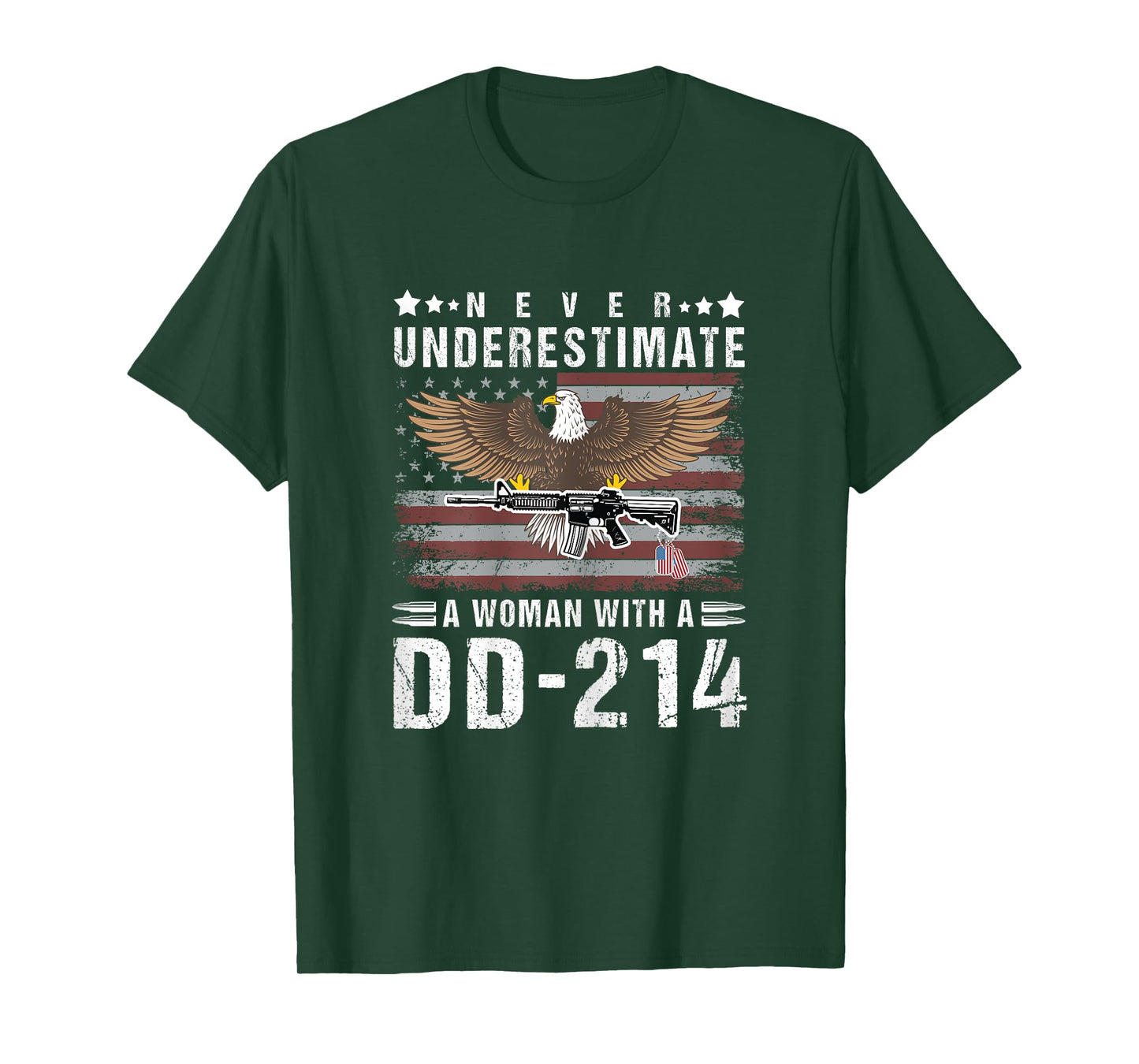 Never Underestimate A Woman With A DD-214 Veteran USA Flag T-Shirt