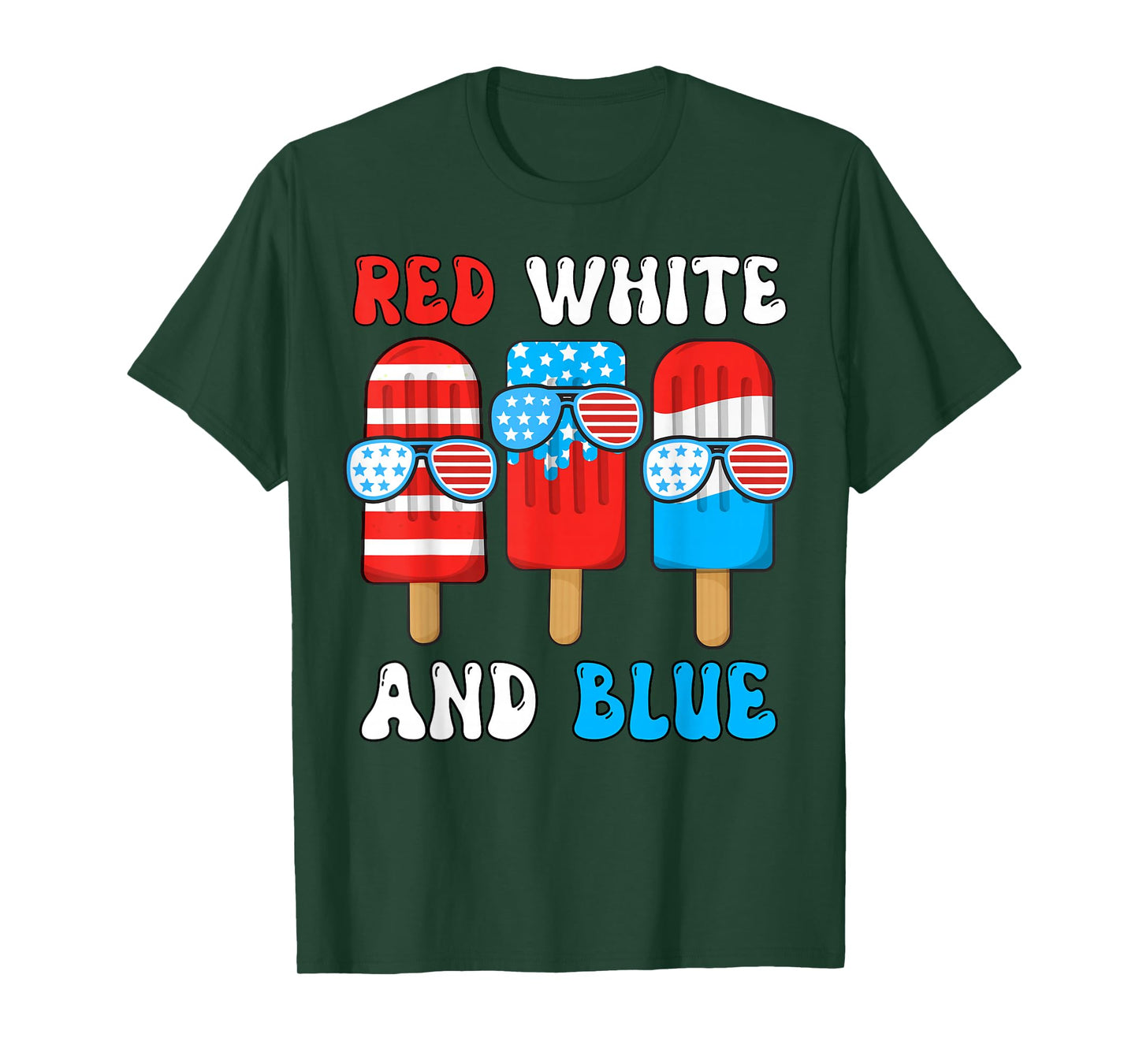 Red White Blue Popsicle 4th July Patriotic Boy American Flag T-Shirt