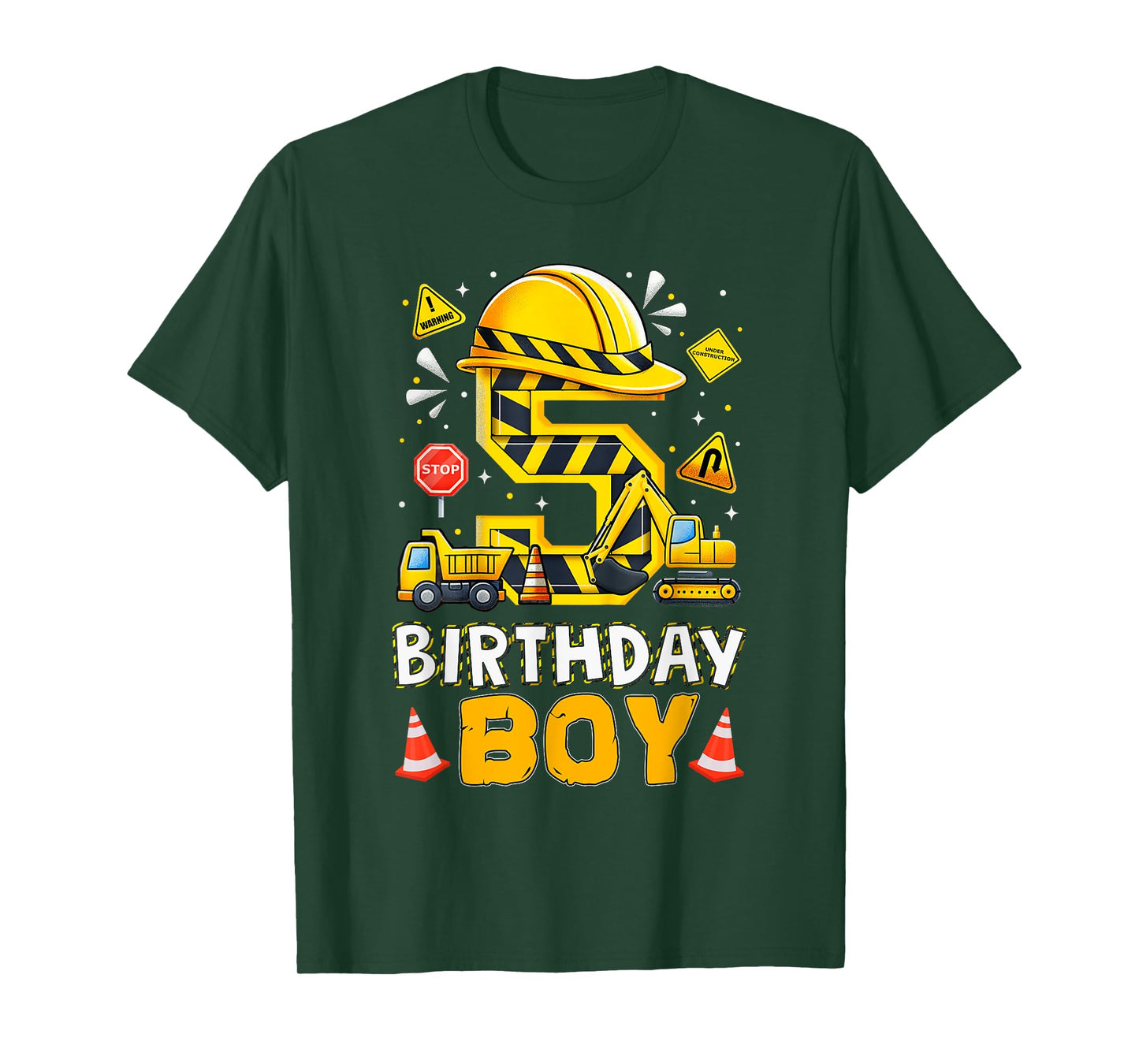 Construction 5 Year Old Birthday Boy 5th Birthday Excavator T-Shirt
