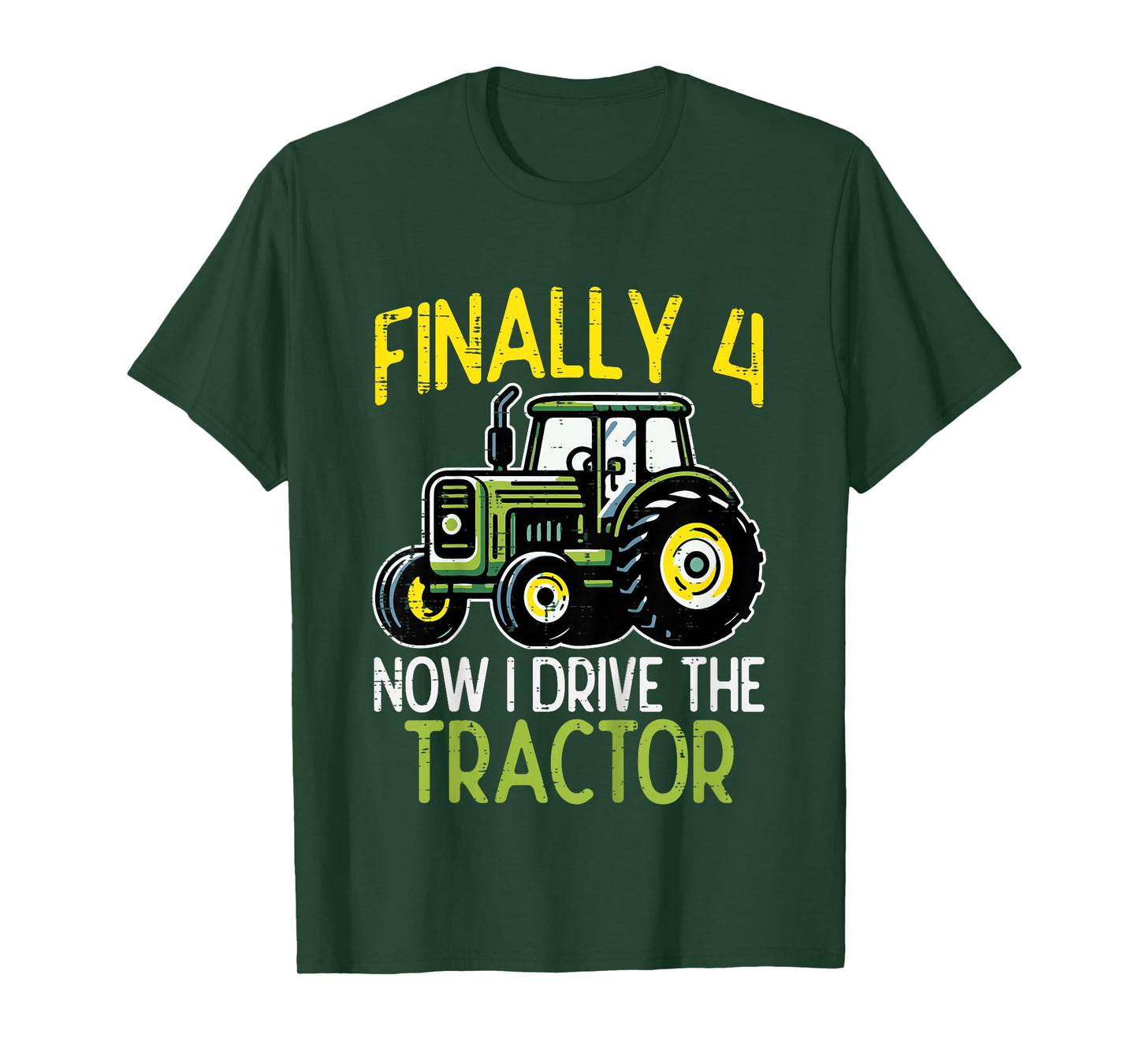 Kids Finally 4 Now I Drive Tractor 4th Birthday Farm Boys Kids T-Shirt