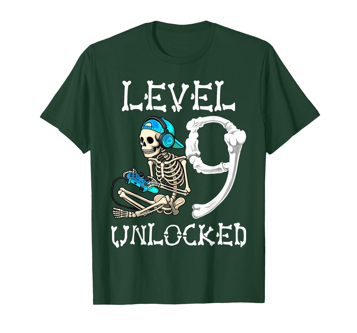 Level 9 Unlocked Skeleton Gamer Video Gaming 9th Birthday T-Shirt