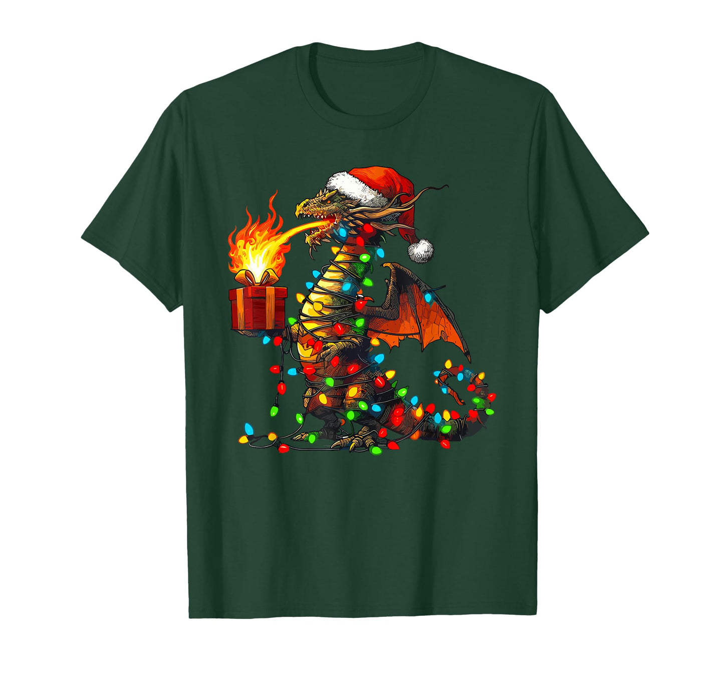 Dragon Wearing Santa Hat, Holding A Present Box Xmas T-Shirt