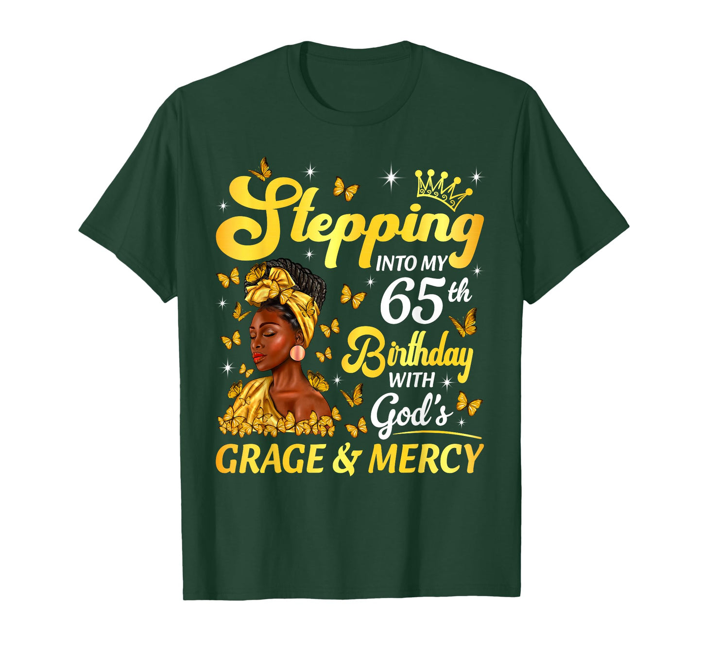 Stepping Into My 65th Birthday Afro Woman Religious Birthday T-Shirt