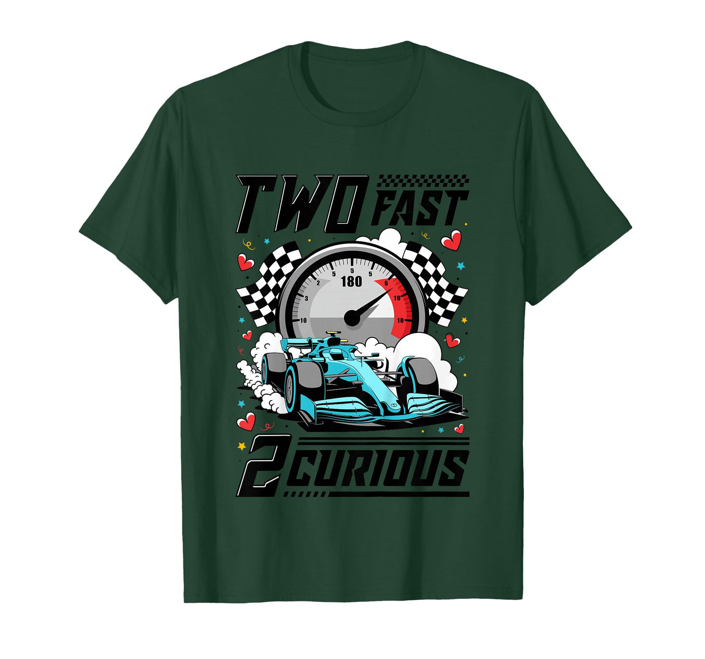 Two Fast 2 Curious Racing Car 2nd Birthday Party Boys Girls T-Shirt