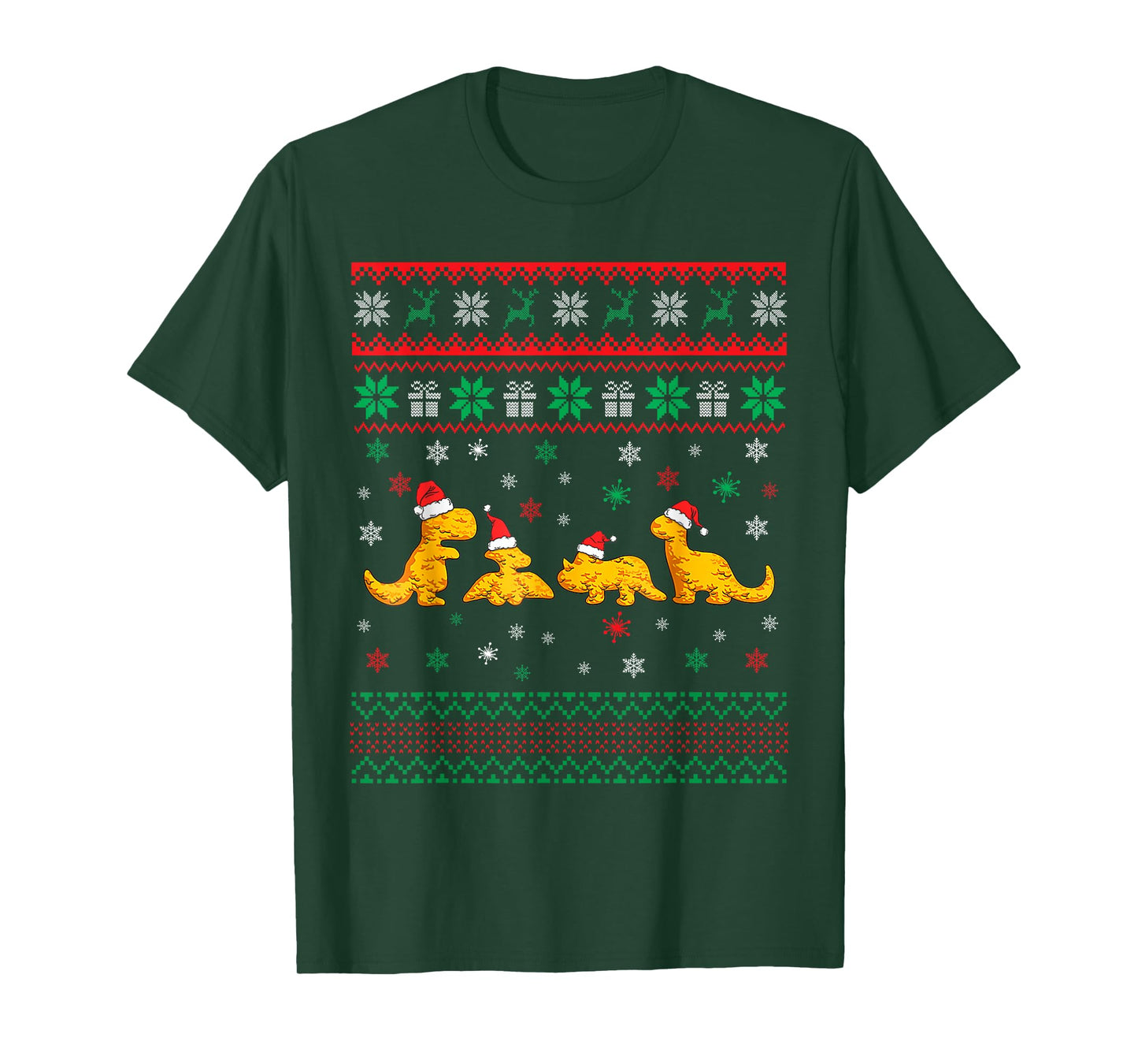 Dinosaur Dino Chicken Nuggets Ugly Christmas Pajama Xmas T-Shirt