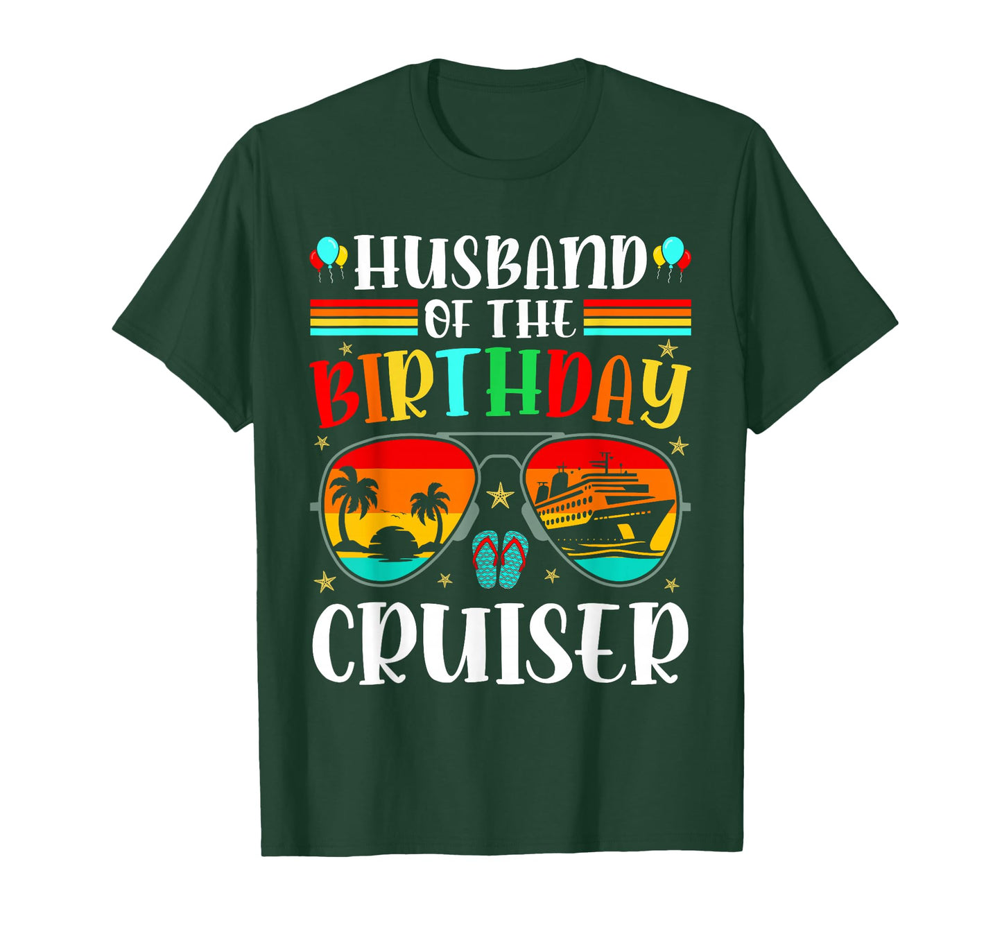 Husband of the Birthday Cruiser Sunglasses Cruise Crew Men T-Shirt, Small, Black
