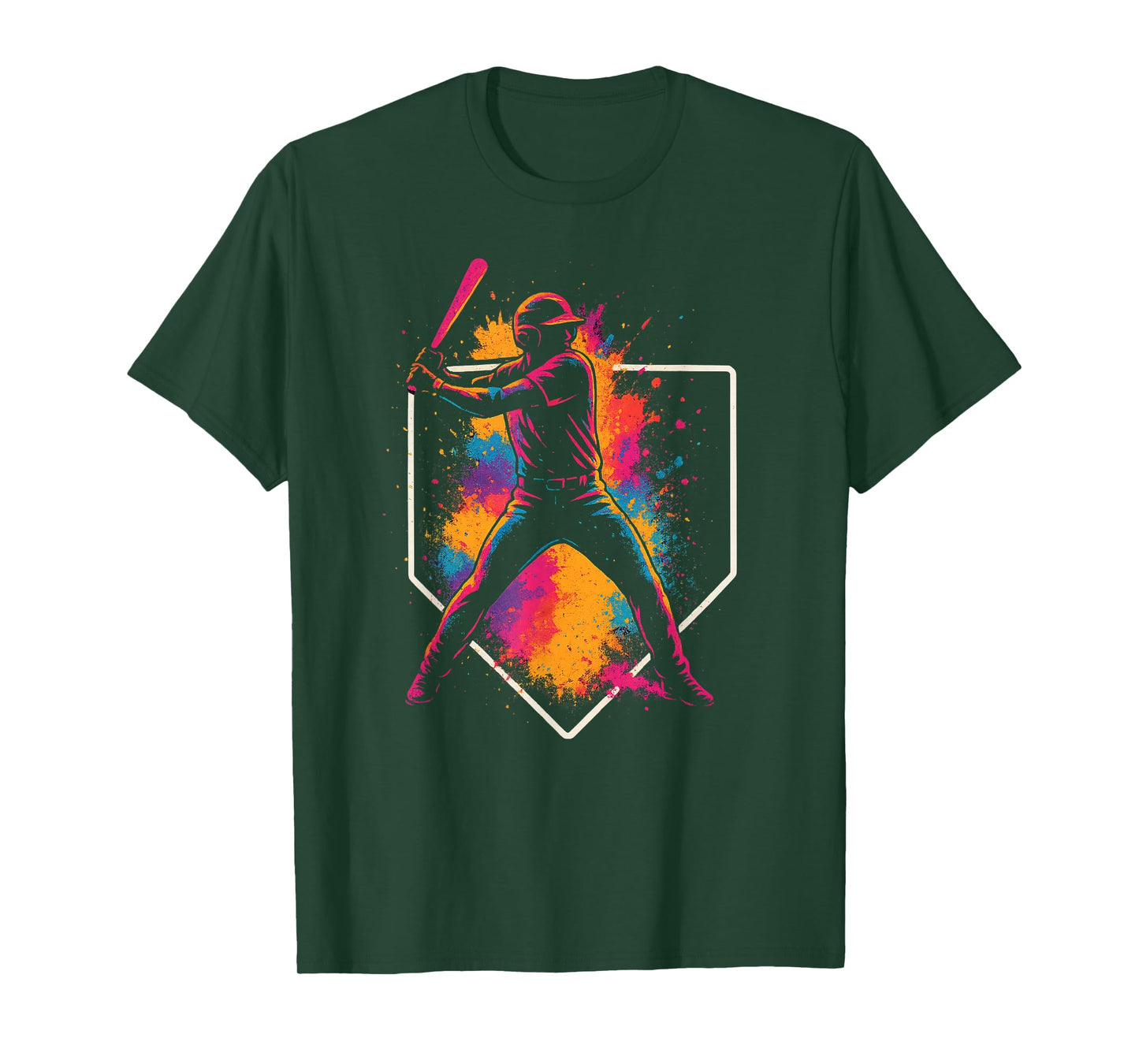 Colorful Splash Baseball Batter Swing with Home Plate Youth T-Shirt