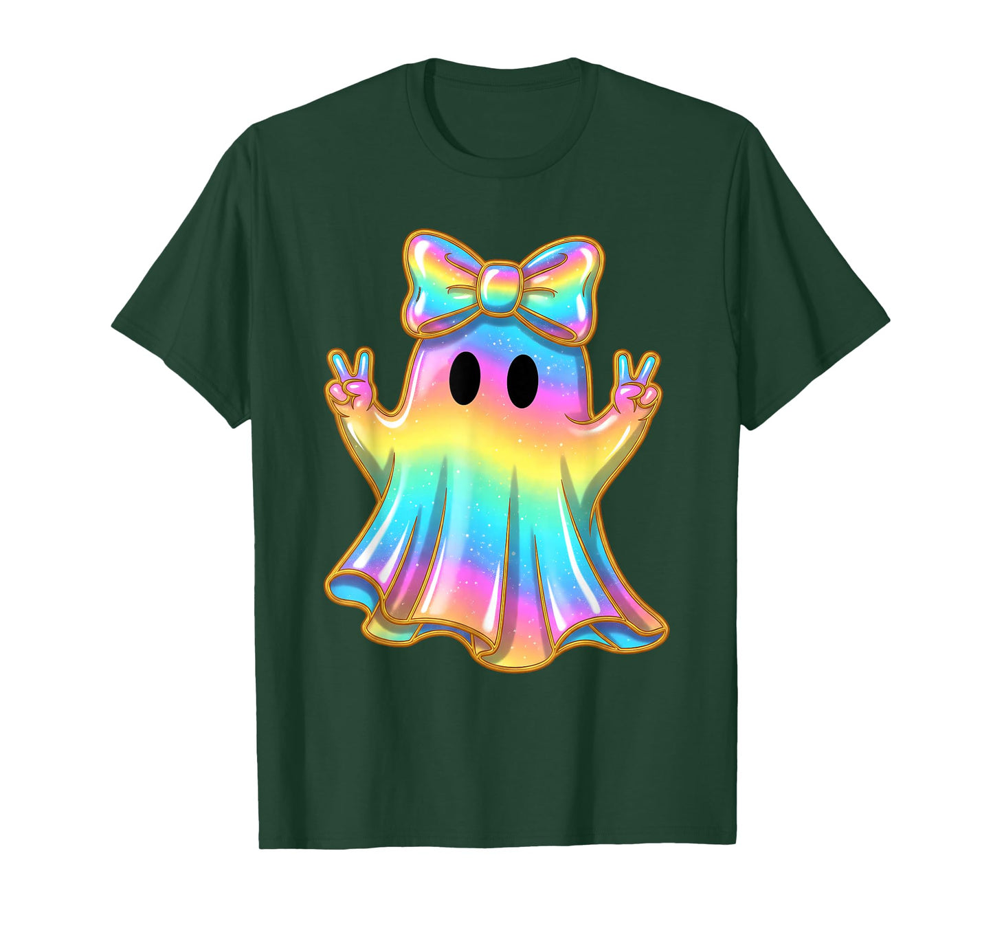 Cute Rainbow Ghost Peace Funny Halloween Kids Girls T-Shirt