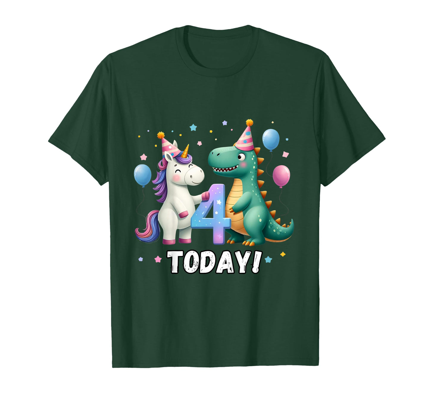 Kids Twin 4th Birthday Top for Twins Unicorn Dinosaur Girl Boy 4 T-Shirt