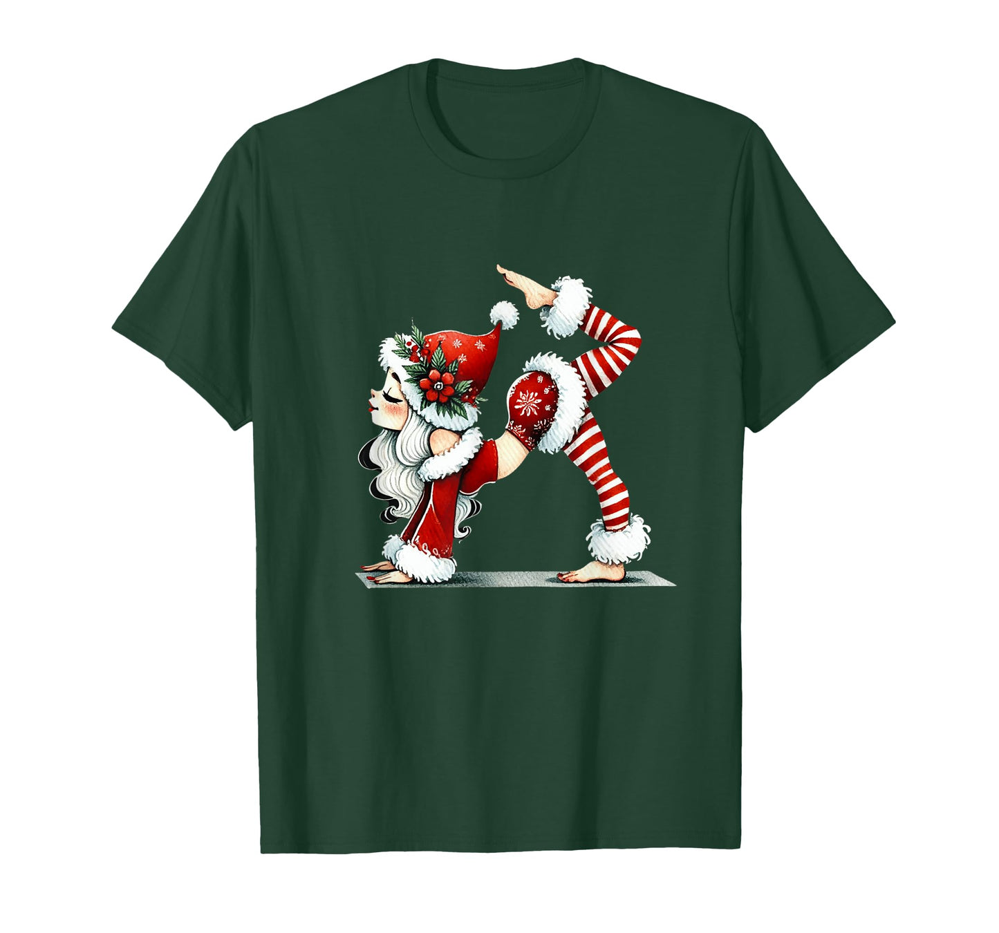 Pilates Santa Girl Christmas Workout Funny Flexible Xmas T-Shirt