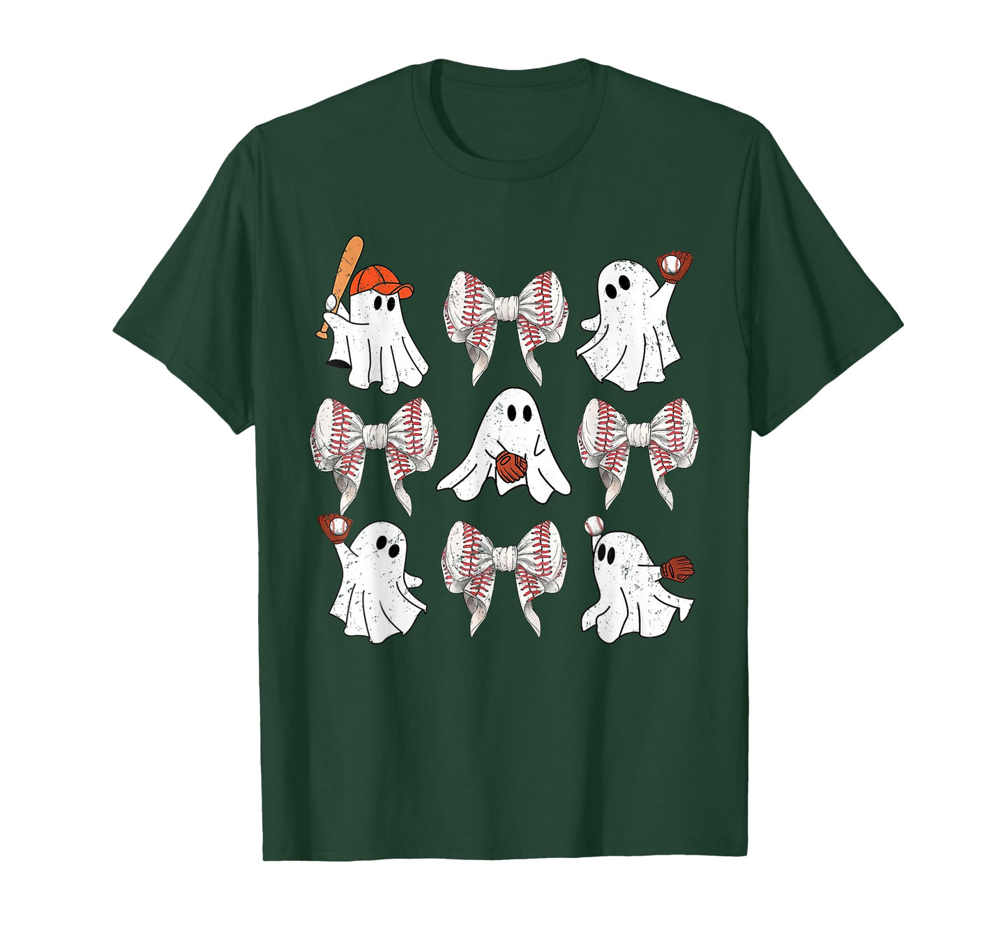 Baseball Player Halloween Bow Coquette Ghost Halloween Tee T-Shirt