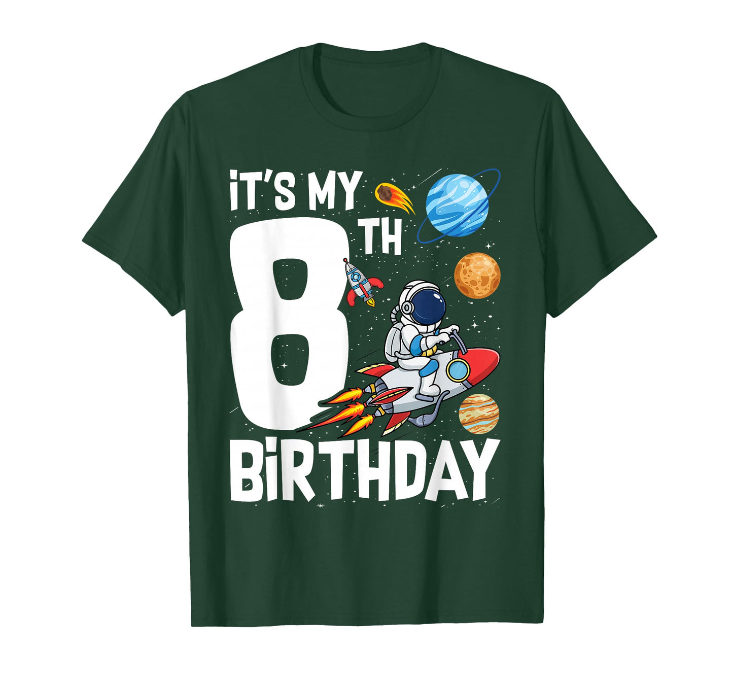 Outer Space 8 Year Old 8th Birthday Party Boys Girls T-Shirt