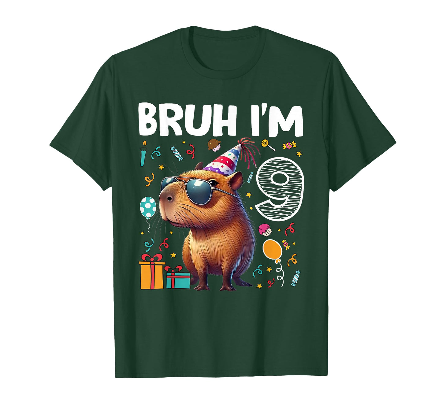 Bruh I'am 9 Years Old Birthday Capybara Animals Boys Girls T-Shirt