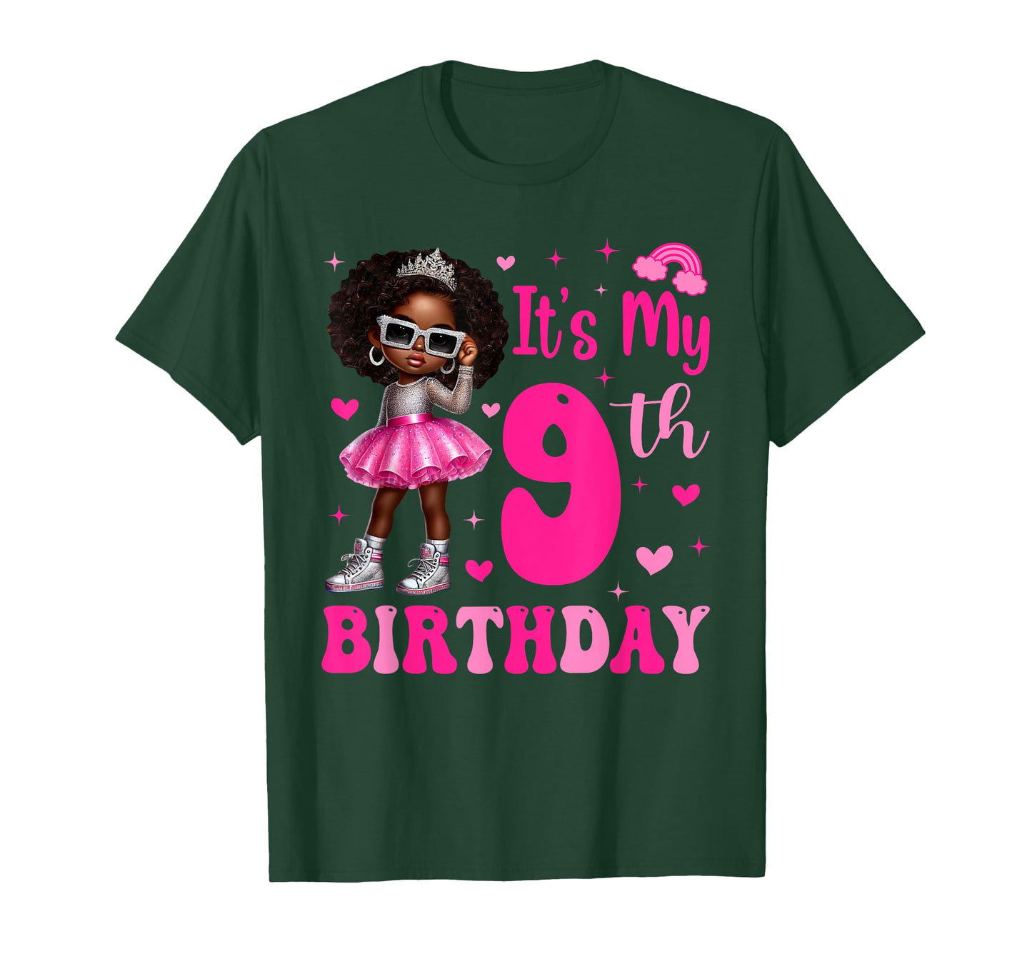 9 Years Old Black Kids It's My 9th Birthday Black Girl T-Shirt