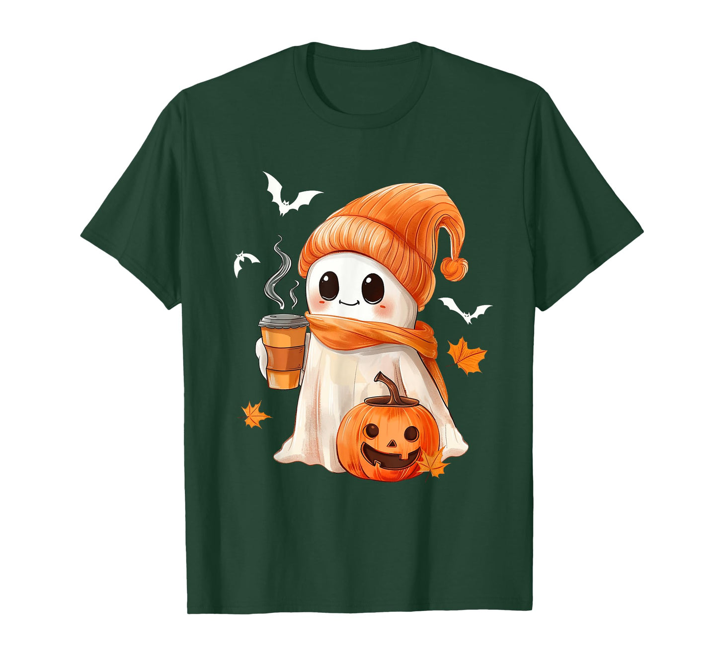 Cute Ghost Drinking Coffee Halloween Ghost Ice Coffee Womens T-Shirt