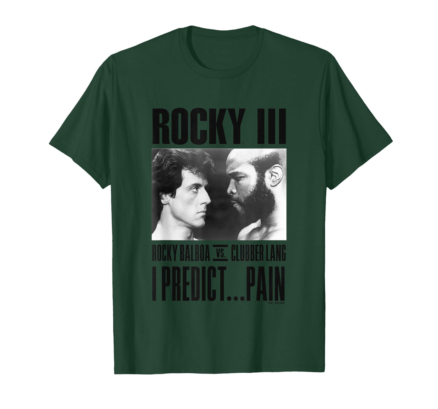 Rocky III I Predict Pain Rocky Vs Clubber Lang Panel T-Shirt - Unisex-Adults, Kids - Grey - Small - Short Sleeve - T-Shirt