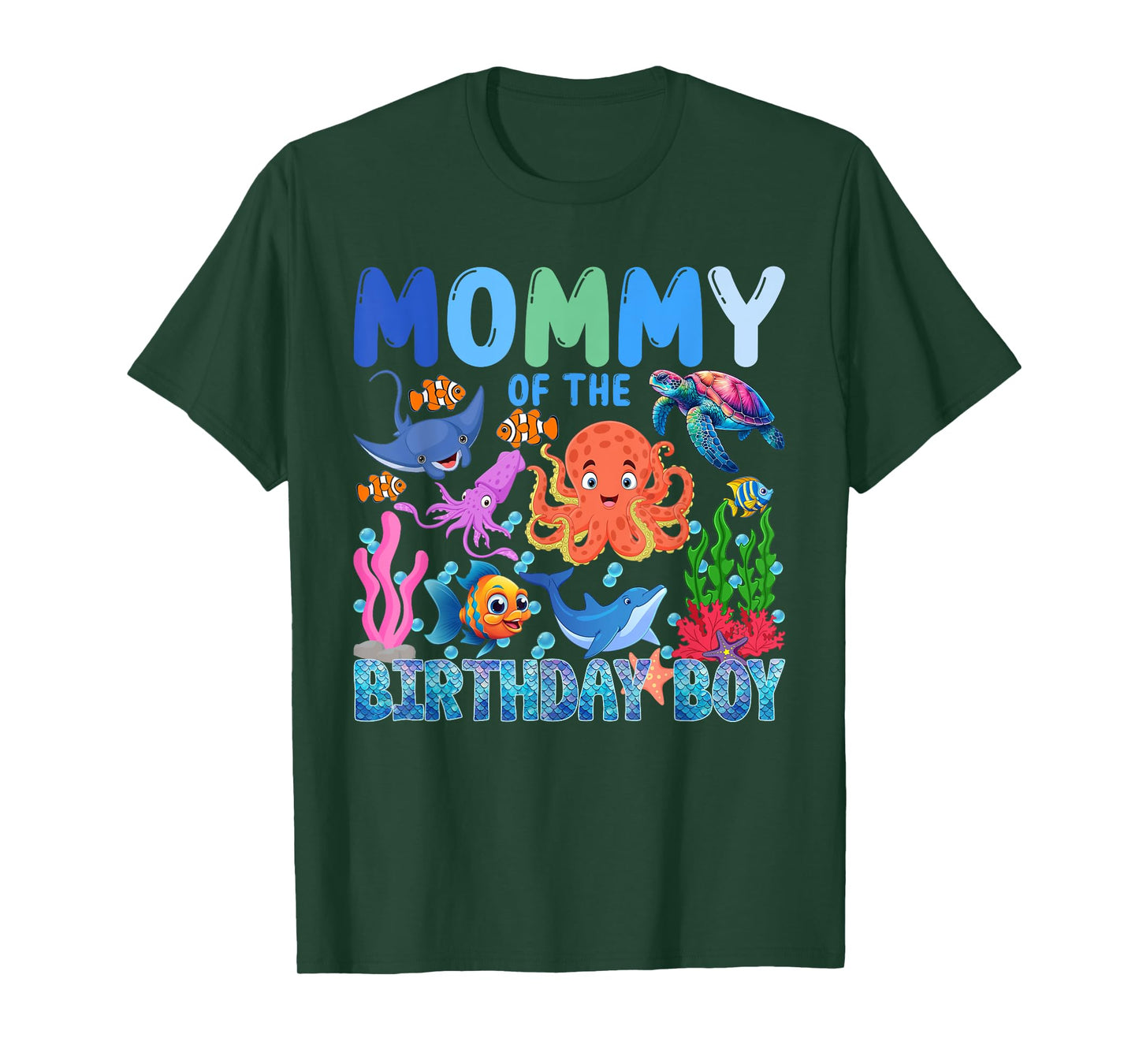 Mommy of The Birthday Boy Aquarium Sea Animals Matching T-Shirt