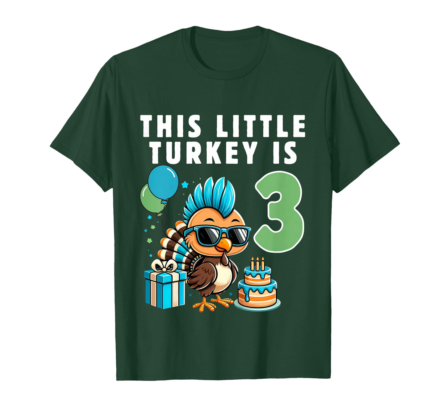 Kids This Little Turkey is 3, Boys 3rd Birthday Kids Thanksgiving T-Shirt