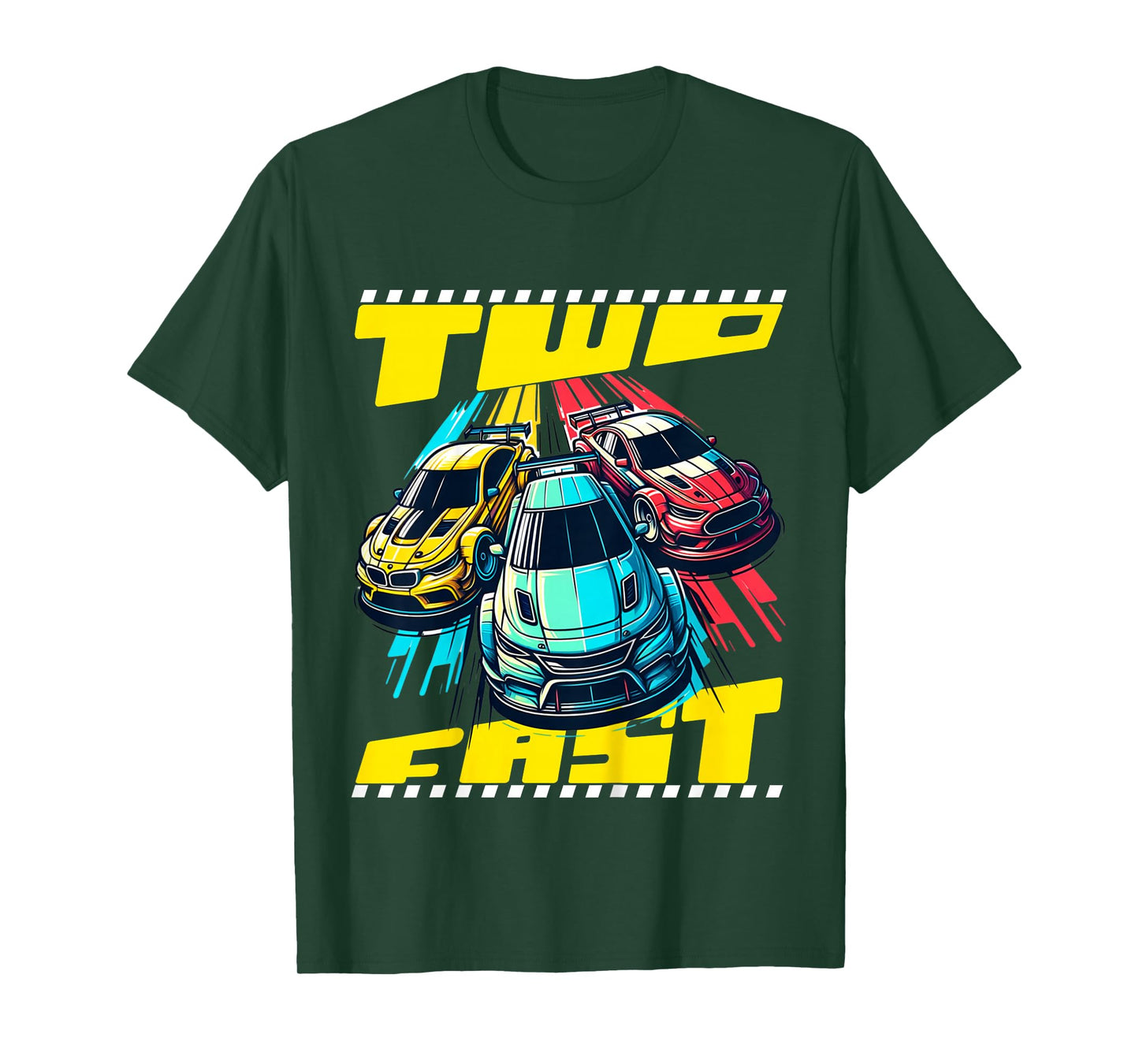 Kids Kids Two 2 Year Old 2nd Birthday Two Fast Racecar Boys Girls T-Shirt
