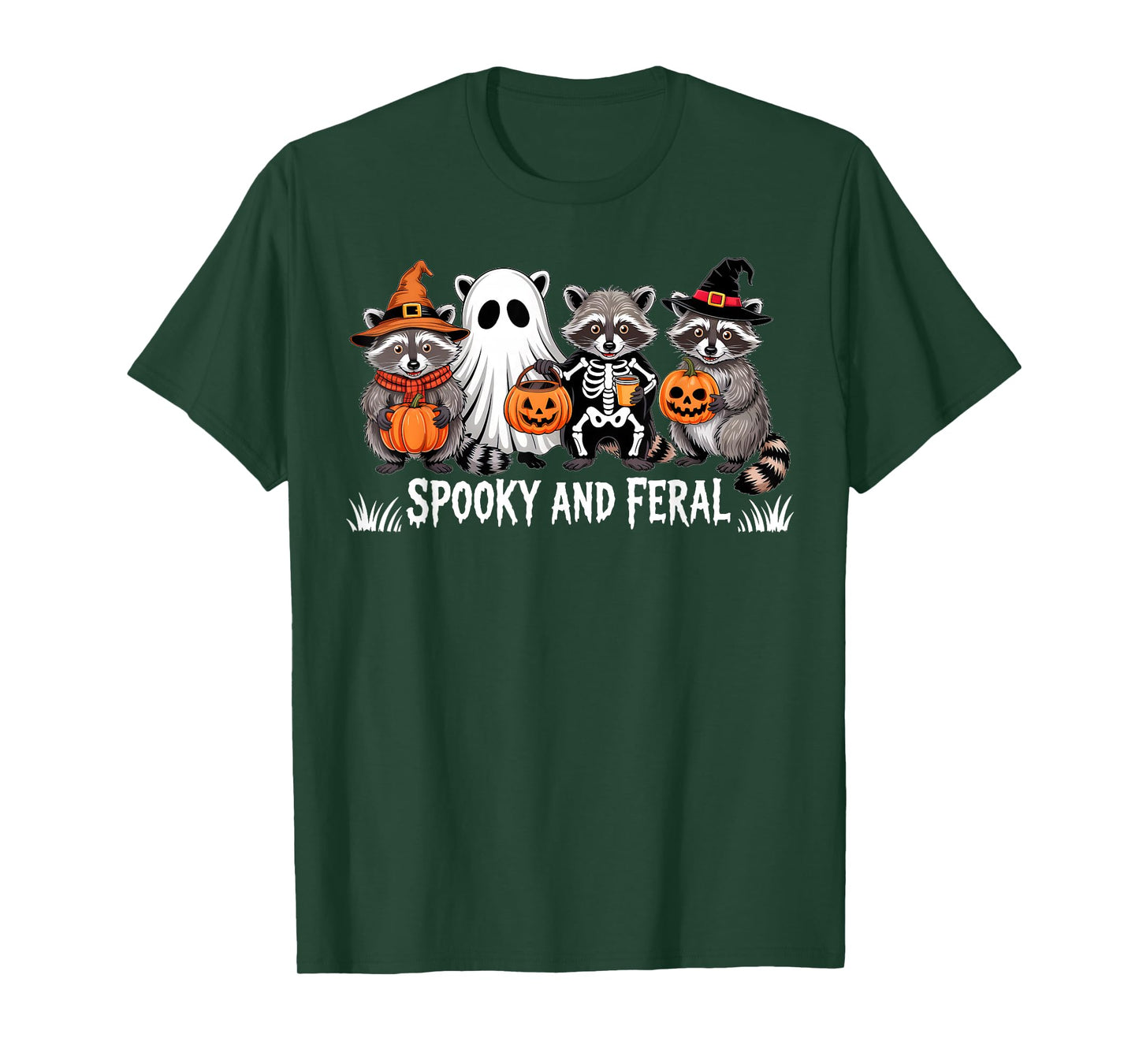 Cute Ghost Halloween Raccoon Trick Or Treat Spooky And Feral T-Shirt