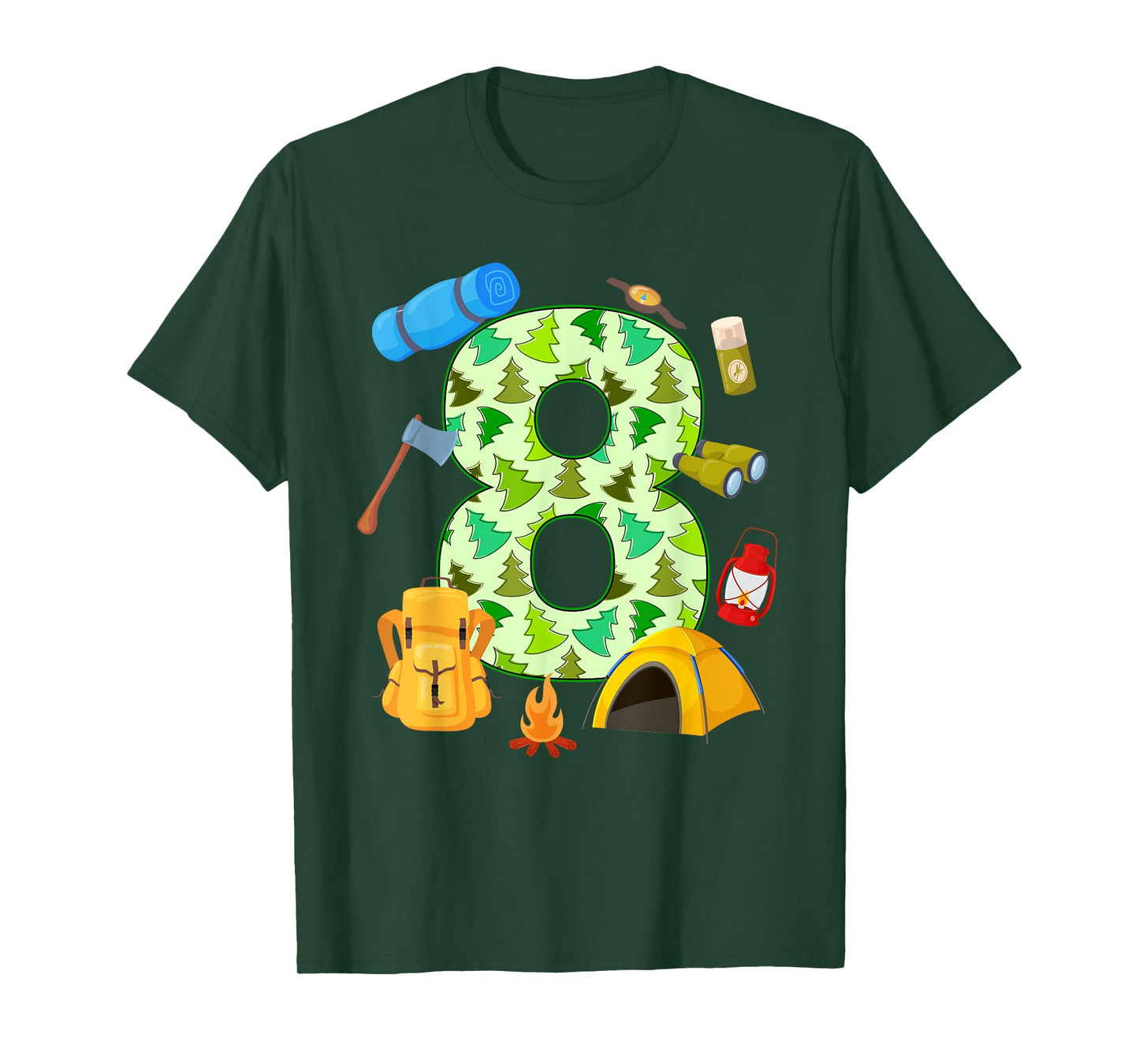 8th Birthday Camping Theme 8 Year Old Birthday Kids T-Shirt