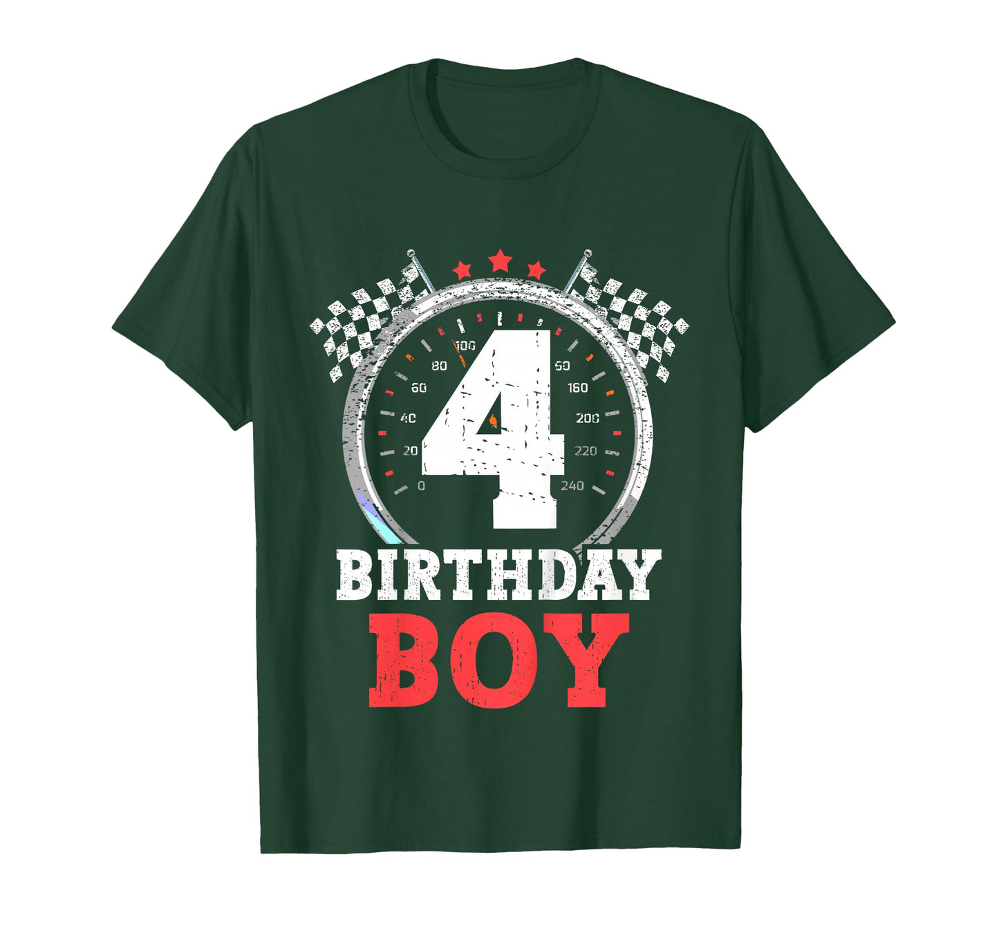 Kids 4th Birthday Boy 4 Fourth Race Car Birthday Racing Car Flag T-Shirt