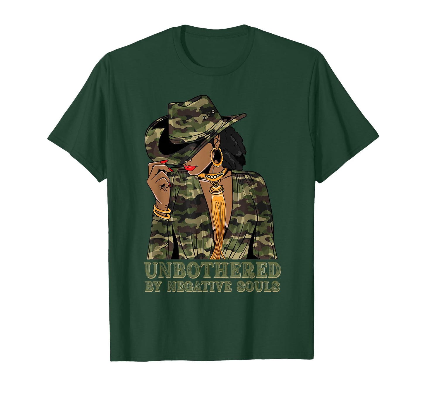 Unbothered Western Black Cowgirl Camo Camoflauge Afro Woman T-Shirt