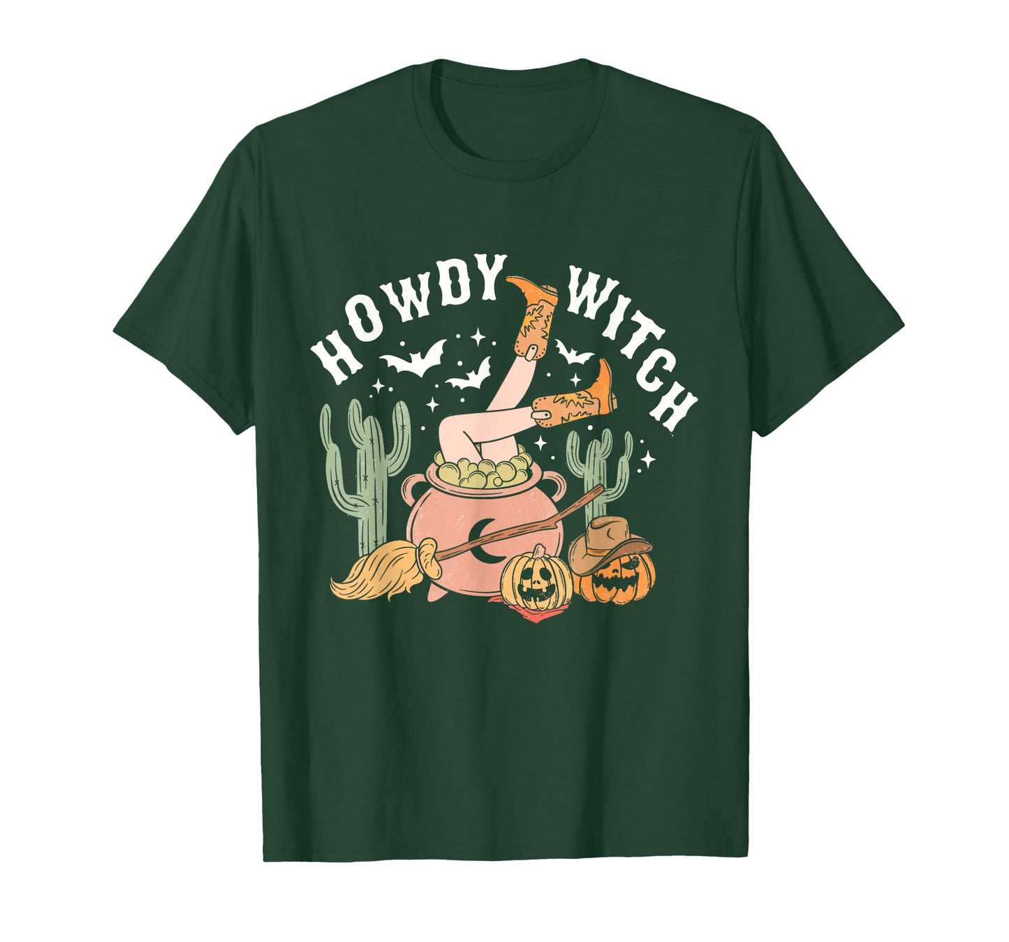 Retro Howdy Witch Western Halloween Pumpkin Cowgirl Outfits T-Shirt
