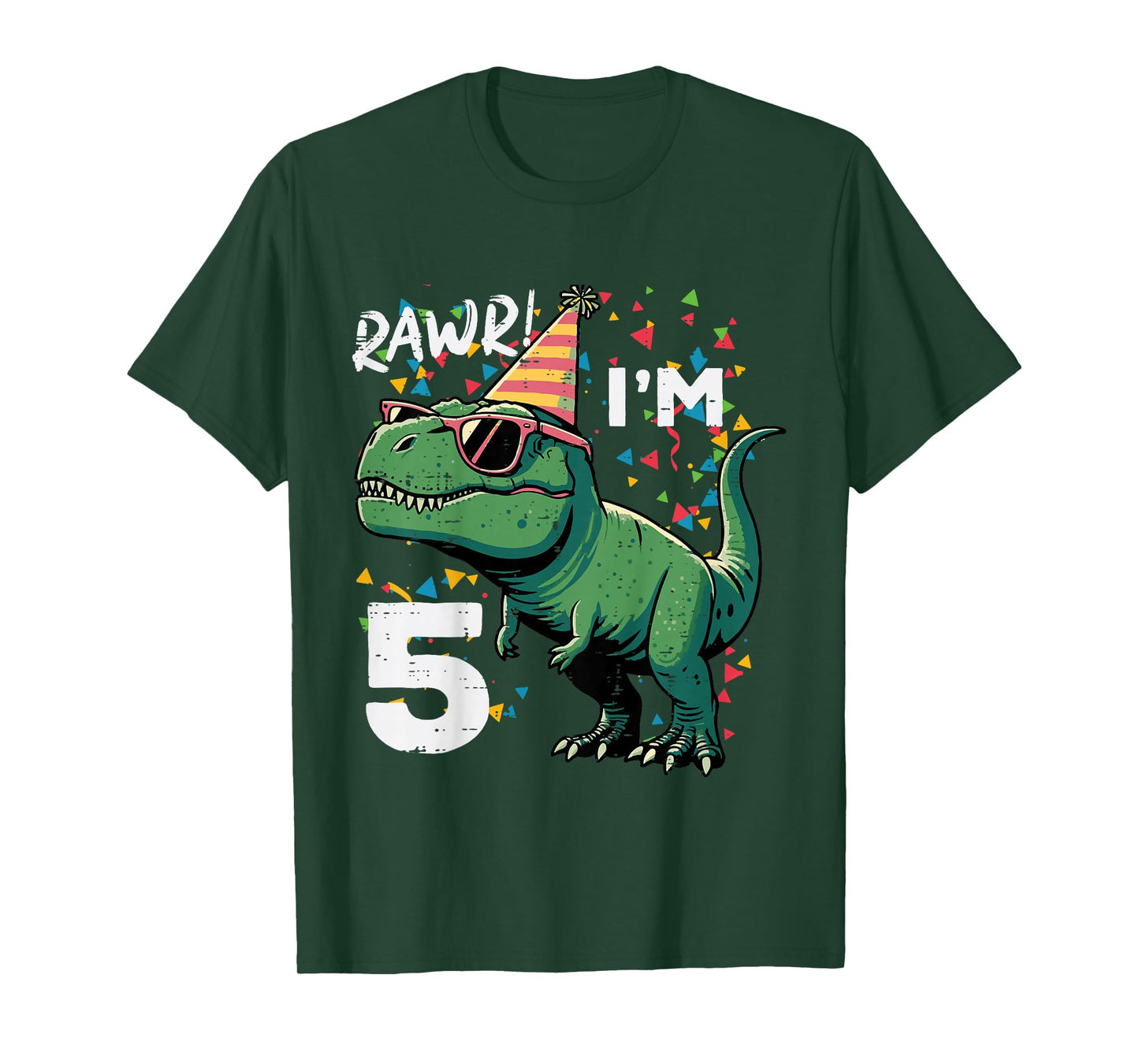 Kids 5th Birthday Trex Rawr Im 5 Years Old Dino Bday Boys Kids T-Shirt