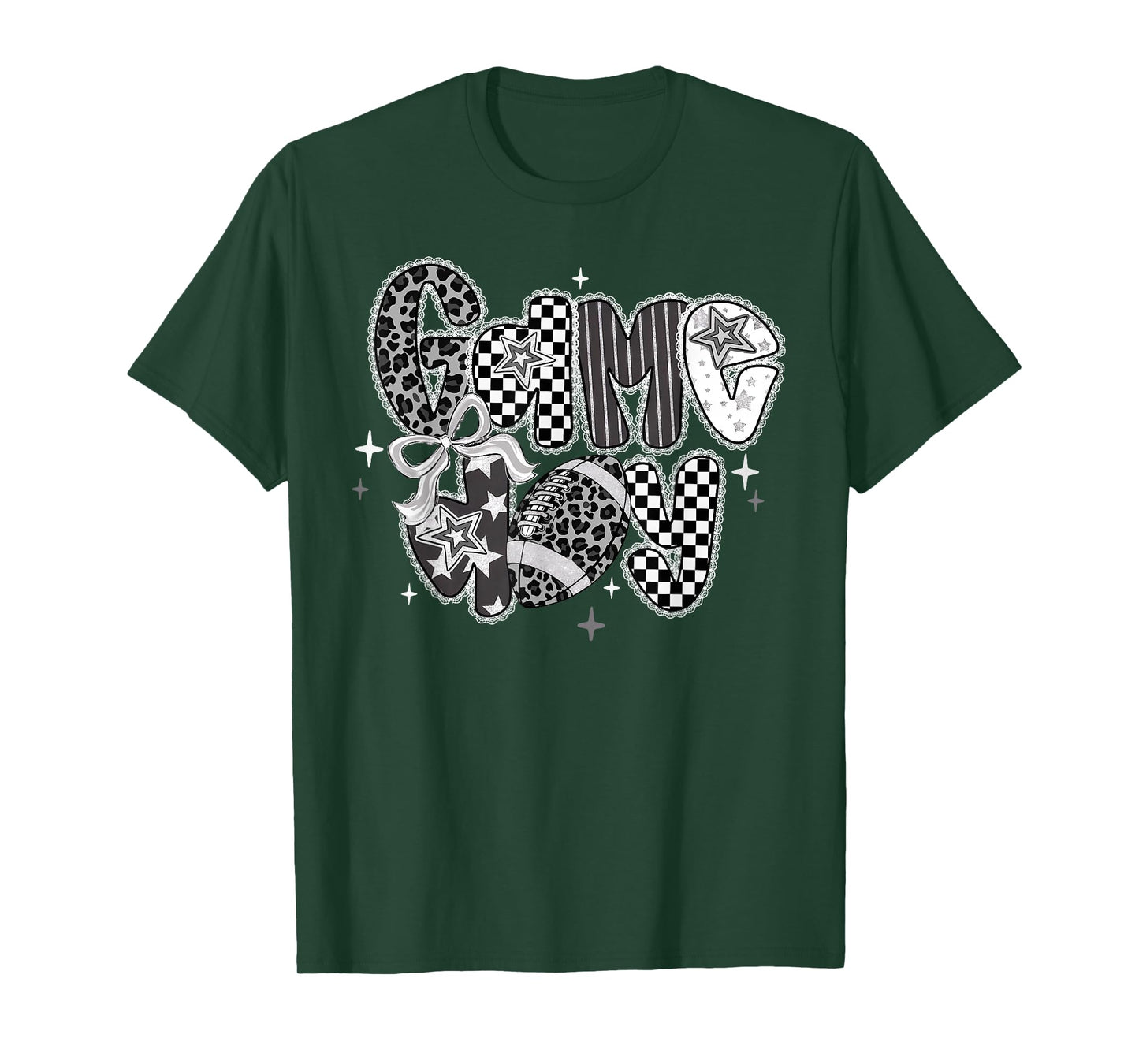 Touchdown American Football Game Day Coquette Bow Checkered T-Shirt