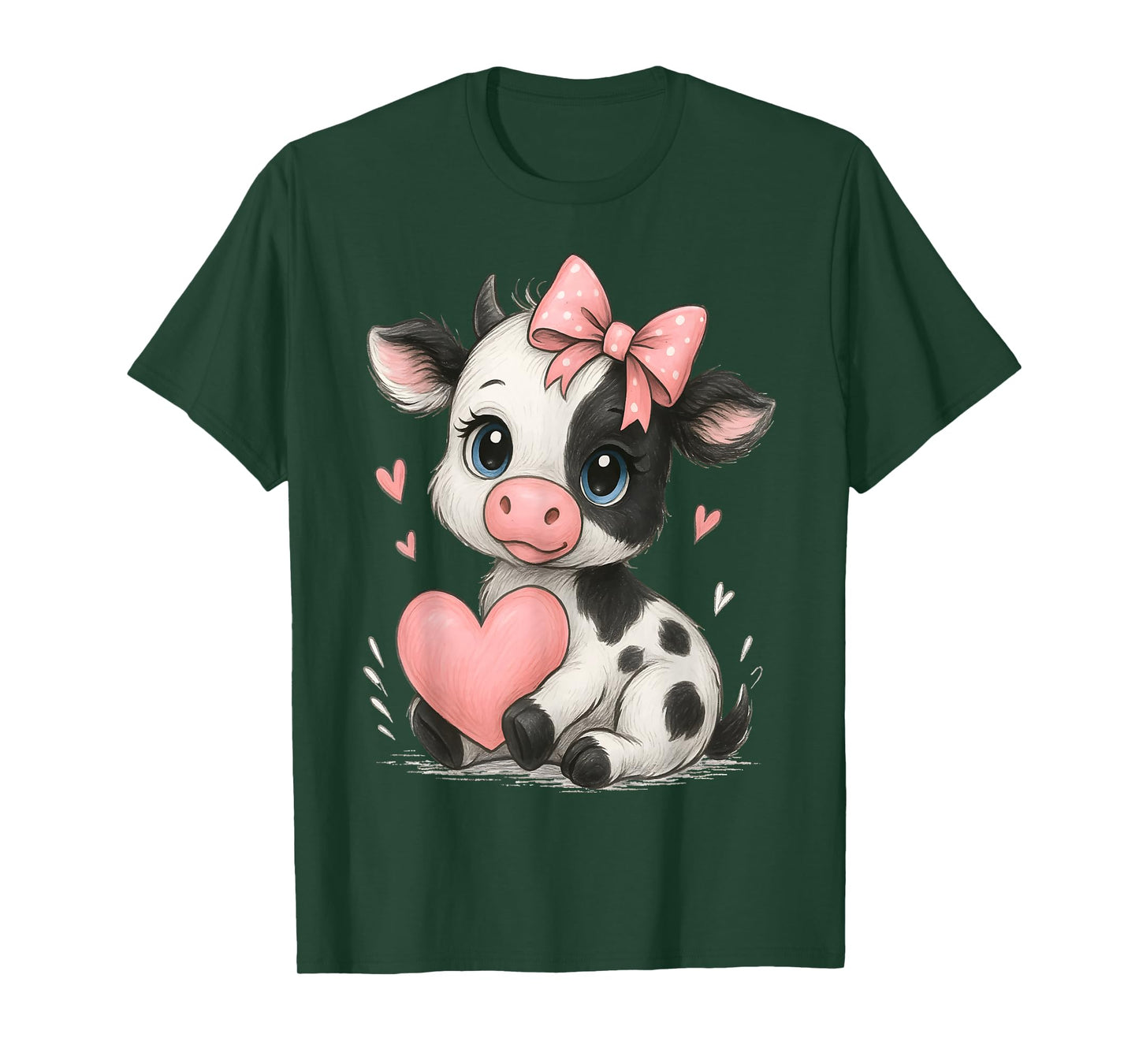 Adorable Baby Cow With Pink Coquette Bow Holding Heart T-Shirt