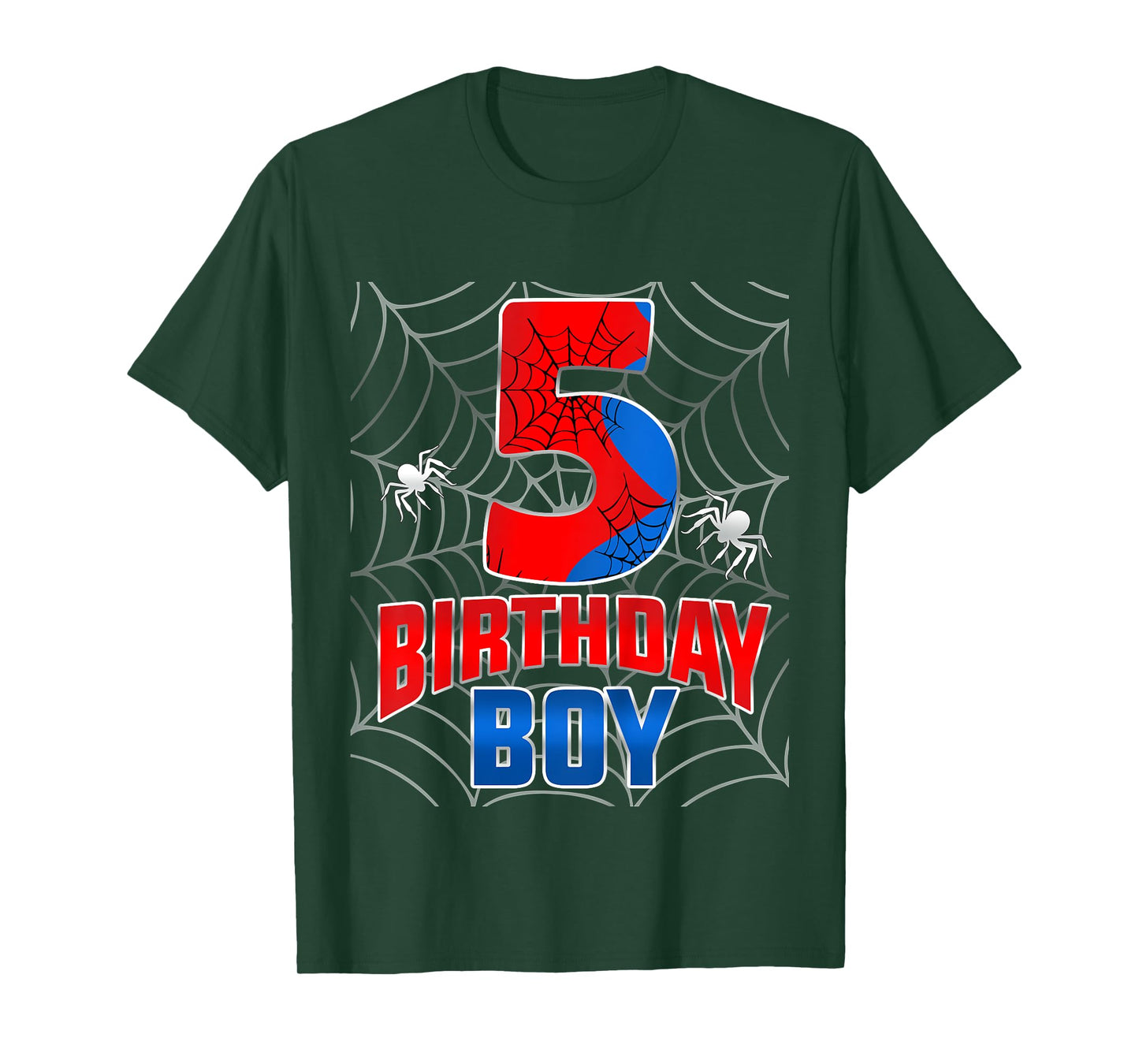 Kids Spider Web Five 5 Years Old It's My 5th Birthday Boy T-Shirt