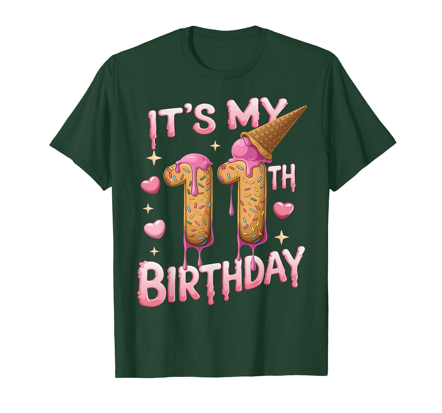 Ice Cream 11th Birthday Shirt For Girls 11 Year Old Birthday T-Shirt