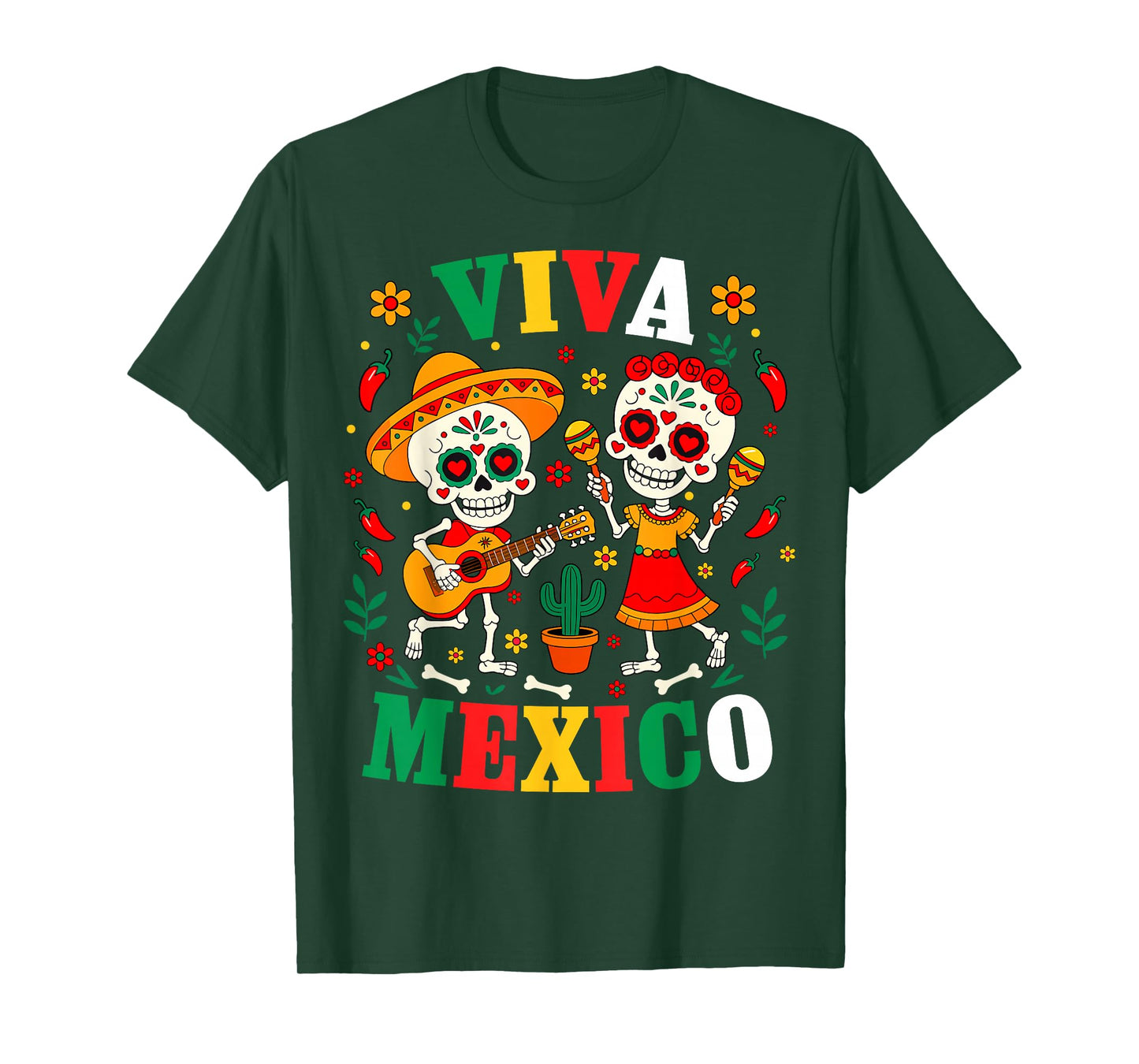 Viva Mexico Mexican Girl Boy Kids Skeleton Independence Day T-Shirt