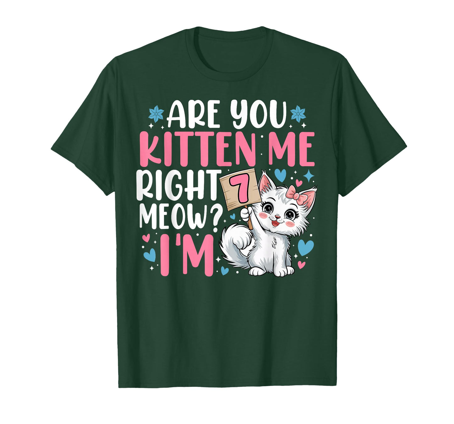 7th Birthday Tee Girl 7yr Seven 7 Year Old Kitten Cat Bday T-Shirt