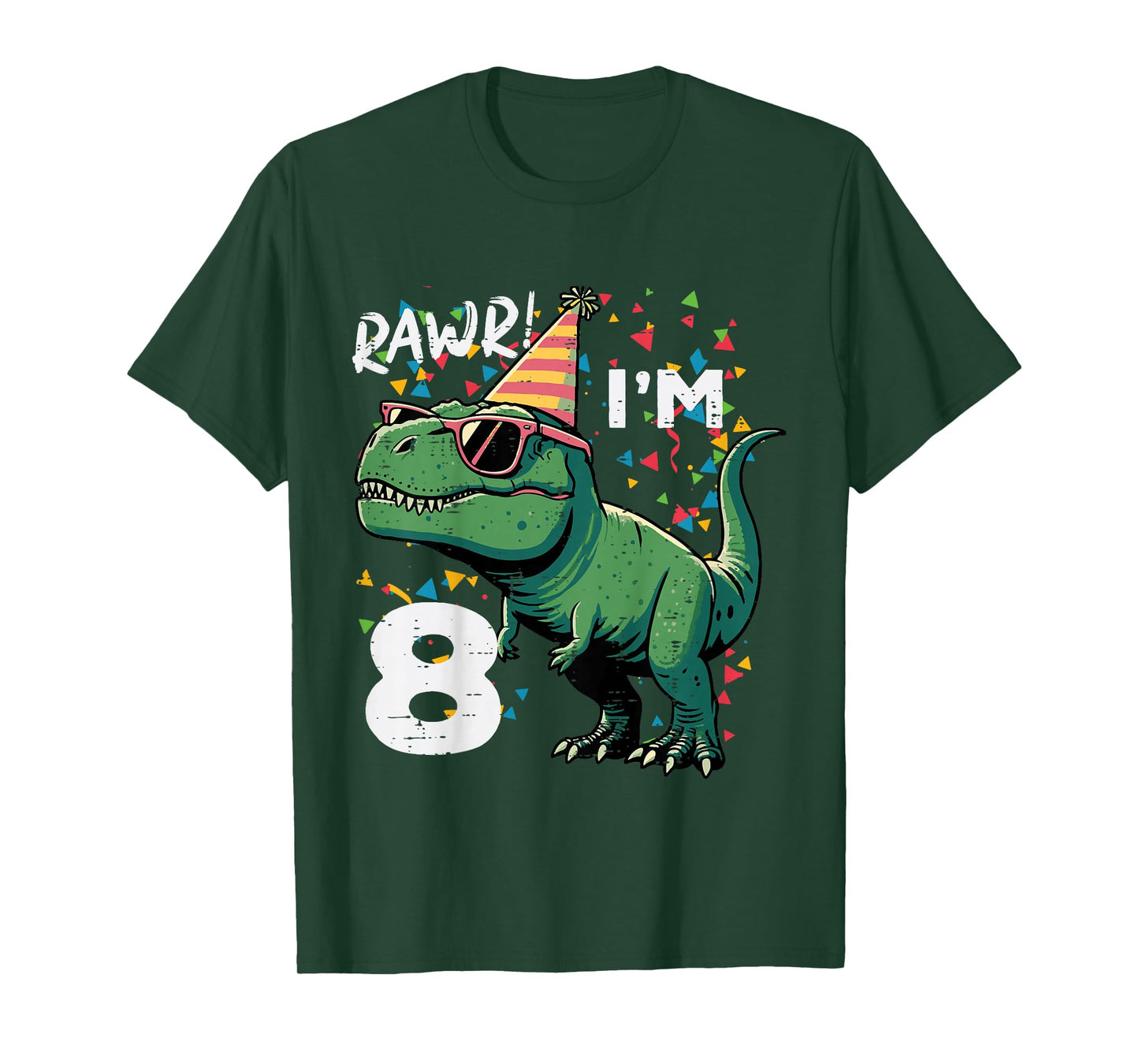 Kids 8th Birthday Trex Rawr Im 8 Years Old Bday Dino Boys Kids T-Shirt