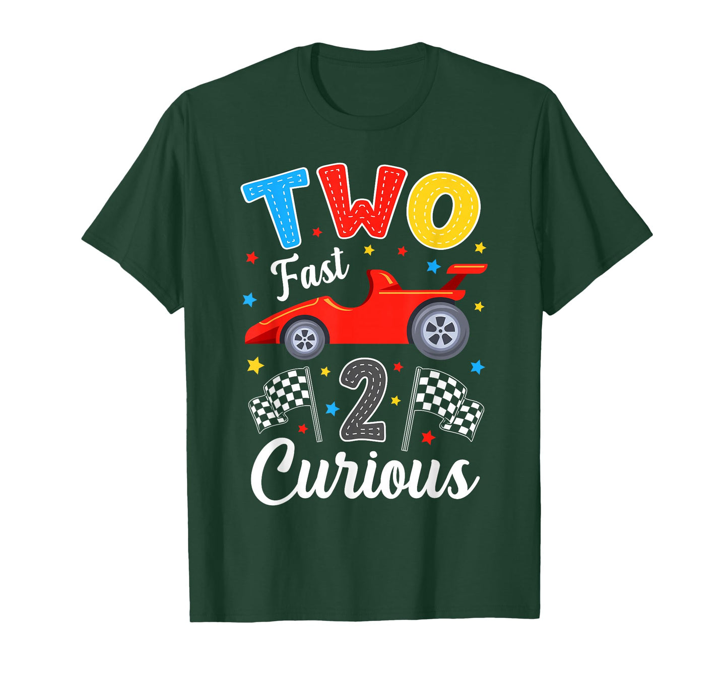 Two Fast 2 Curious Racing 2nd Birthday Boy Girl T-Shirt
