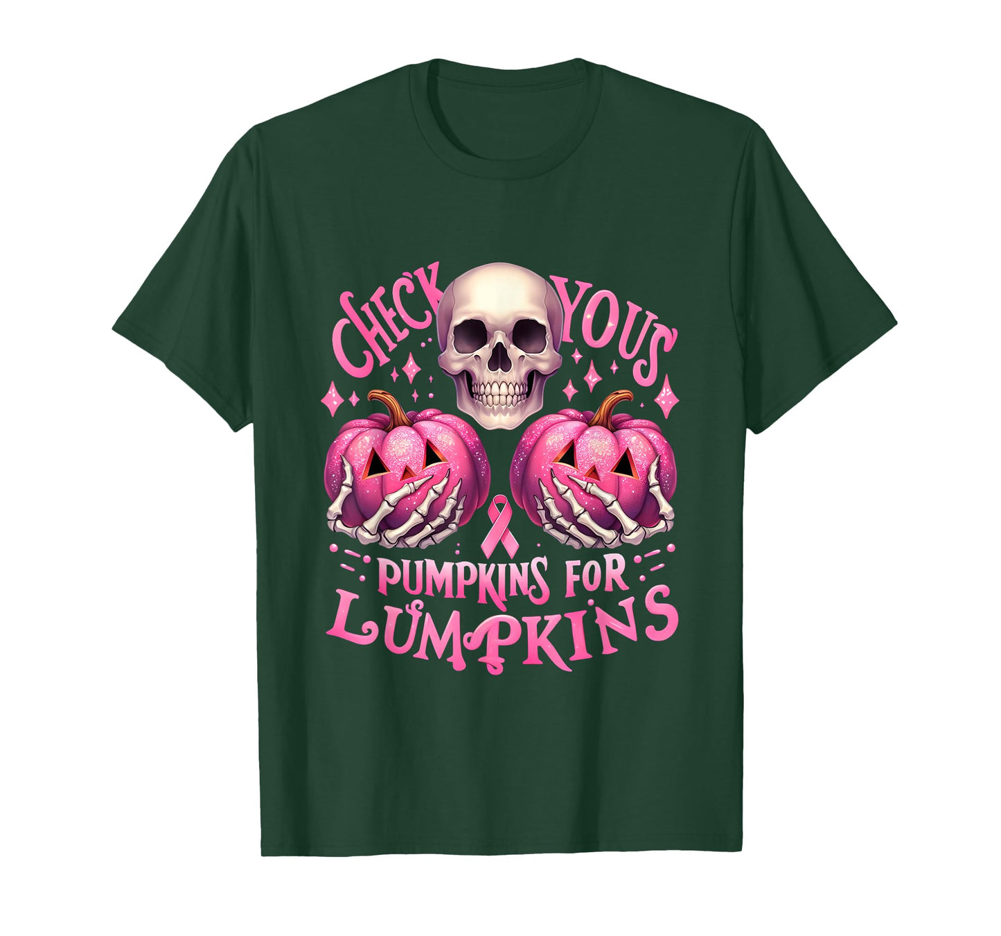 Check Your Pumpkins For Lumpkins Halloween Breast Cancer T-Shirt