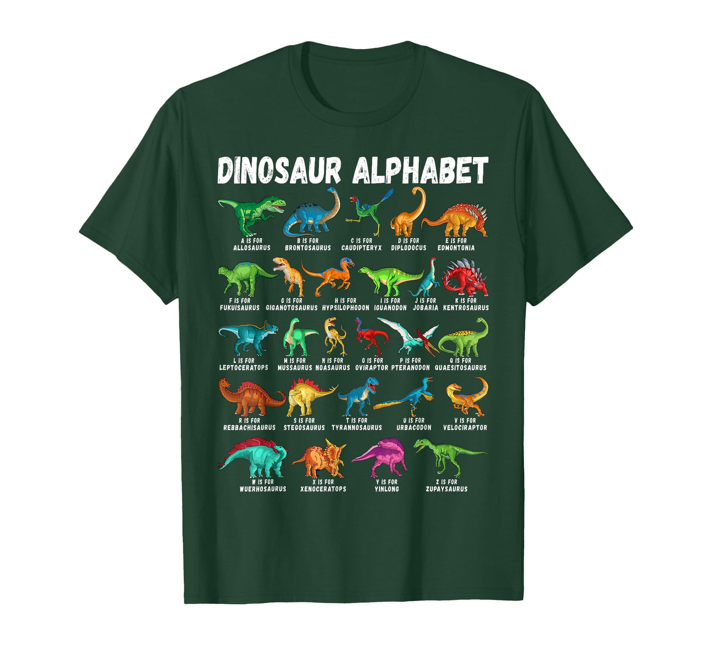 Types Of Dinosaurs Alphabet A-Z ABC Dino Identification T-Shirt