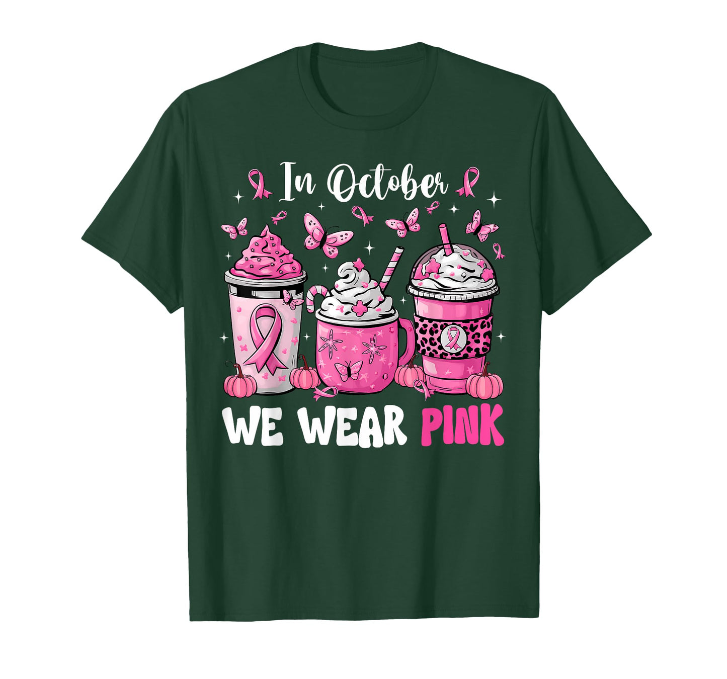 In October We Wear Pink Coffee Cup Breast Cancer Awareness T-Shirt