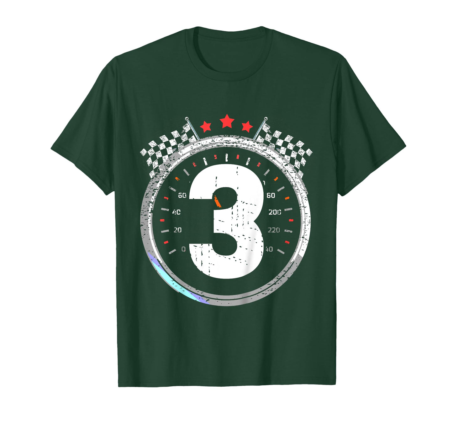 Kids 3rd Birthday Boy 3 Third Race Car Birthday Racing Car Flag T-Shirt
