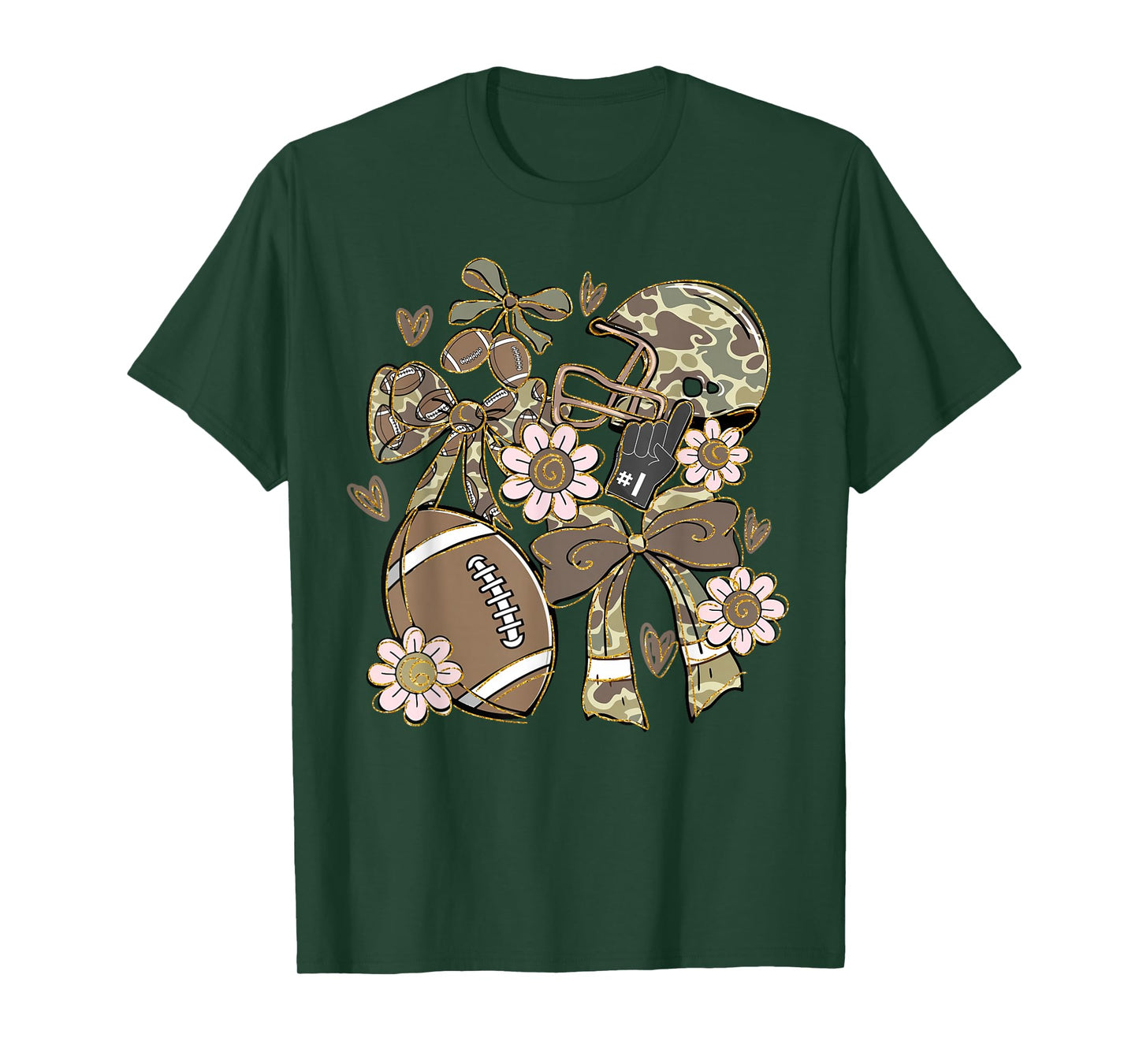 Touchdown Football Game Day Thanksgiving Camo Coquette Bow T-Shirt