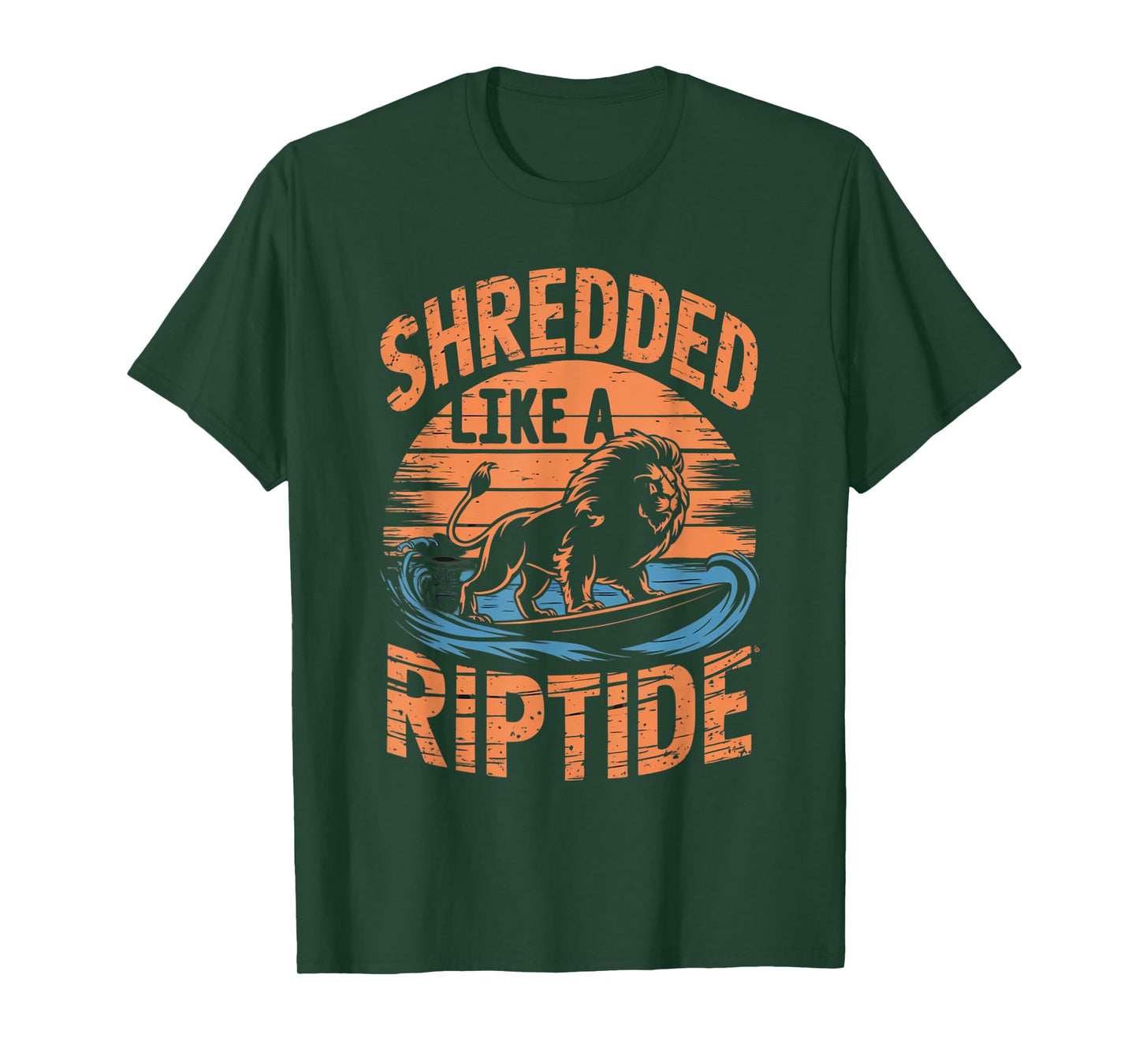 Retro Gym Bro SHREDDED LIKE A RIPTIDE Beach Sea Surfer Lion T-Shirt