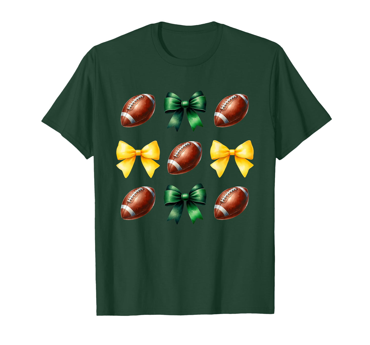Green & Yellow Gold Footballs & Bows Fall Football Season T-Shirt