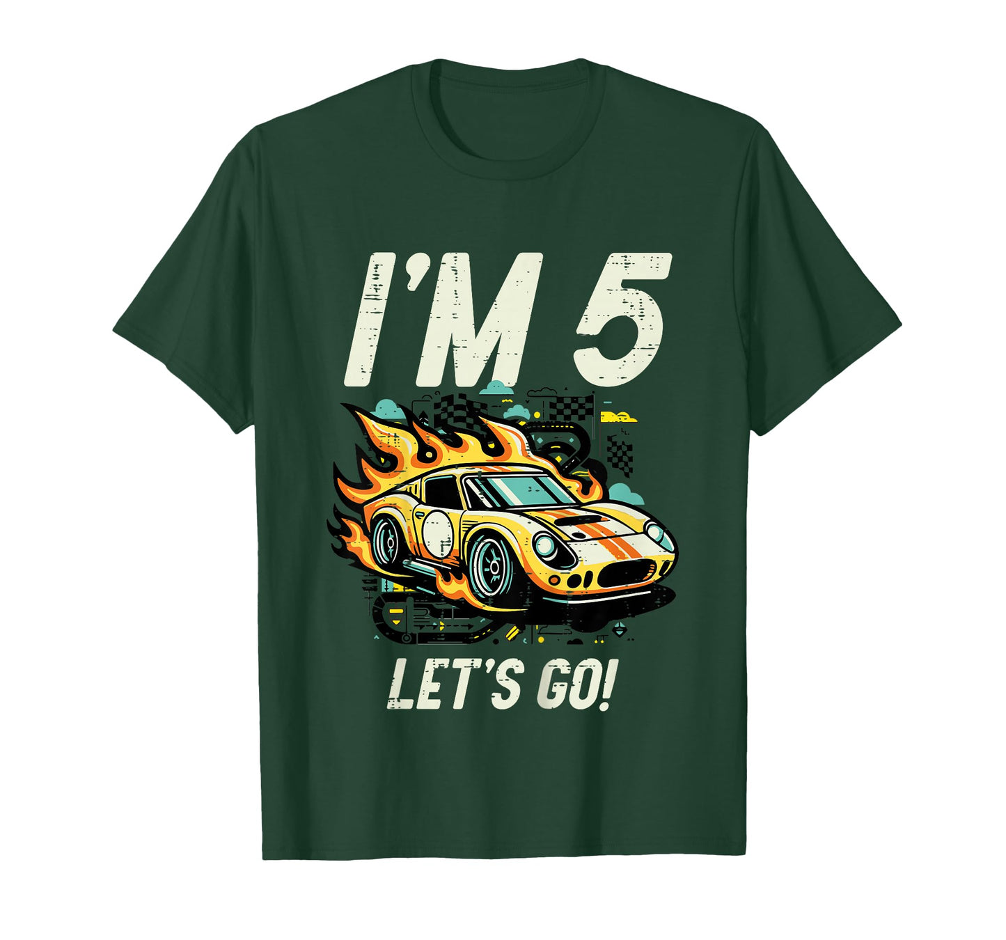 Kids 5th Birthday Im 5 Lets Go Race Car Five Year Old Bday Boys T-Shirt