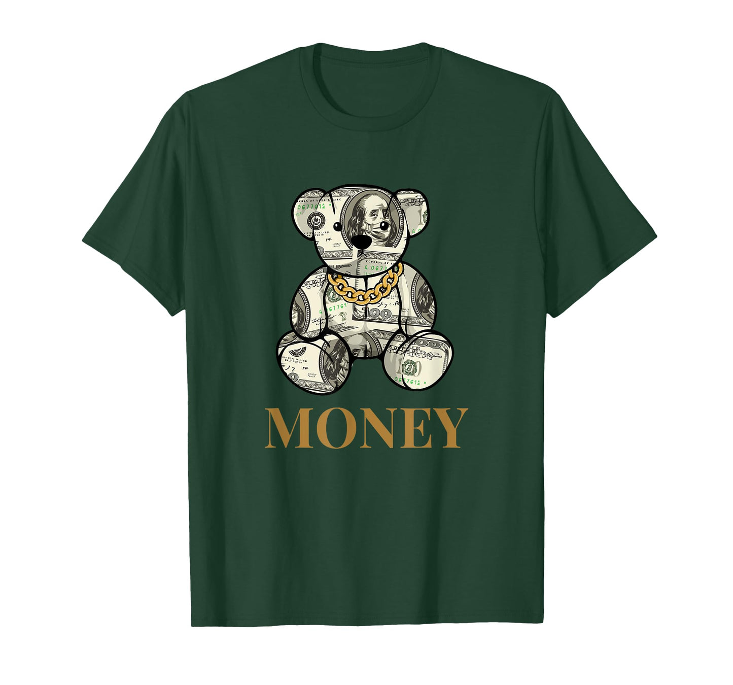 Cool Rich Teddy Bear with Money Illustration Graphic Designs T-Shirt